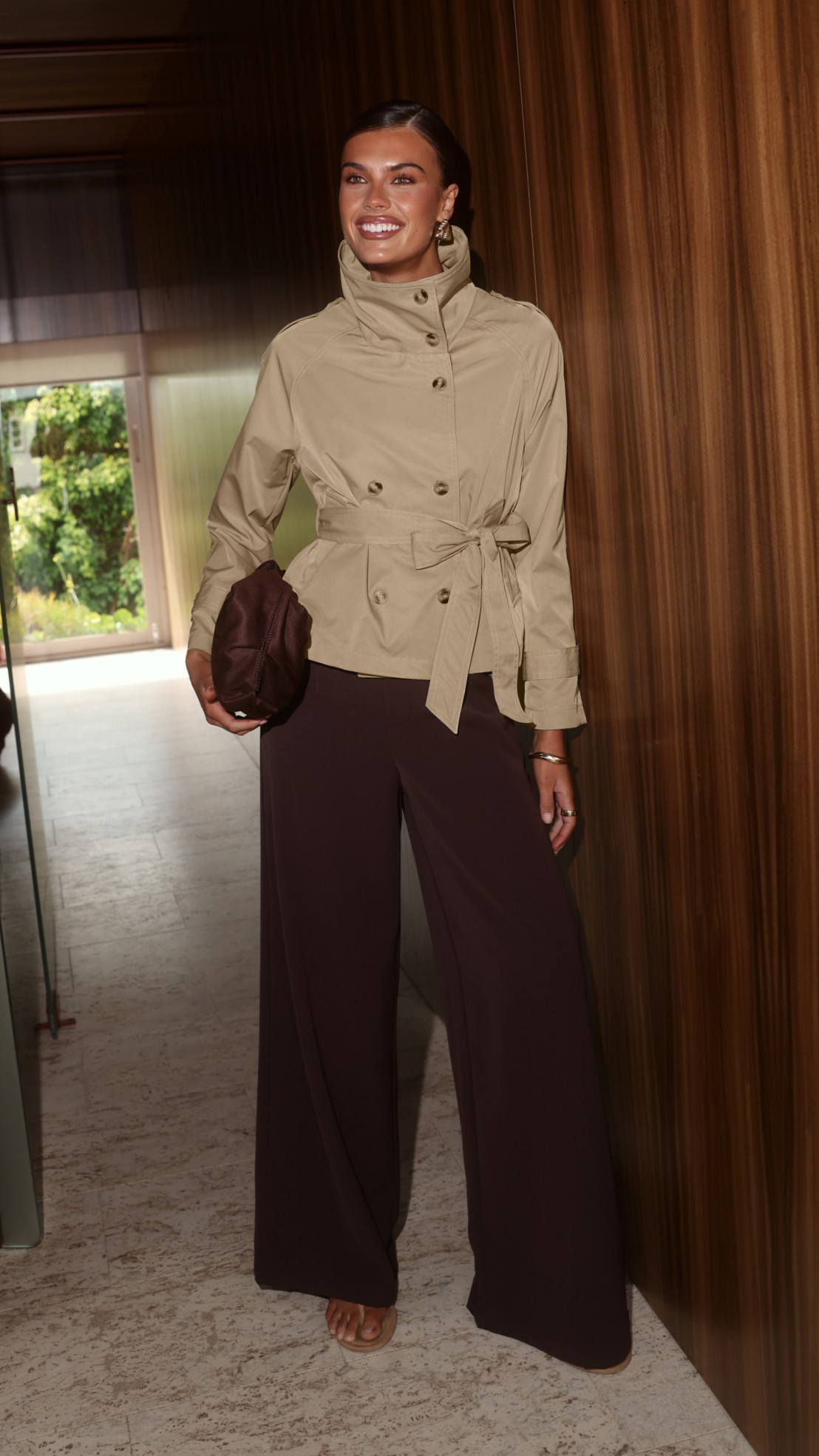 Marza Cropped Trench Coat - Sand