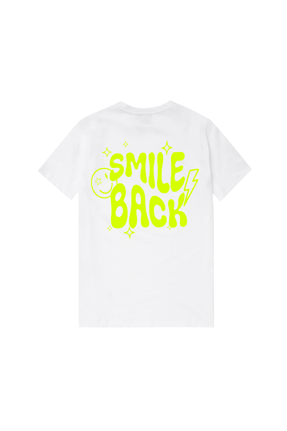 White with Neon Yellow Smile Back Slogan T-Shirt