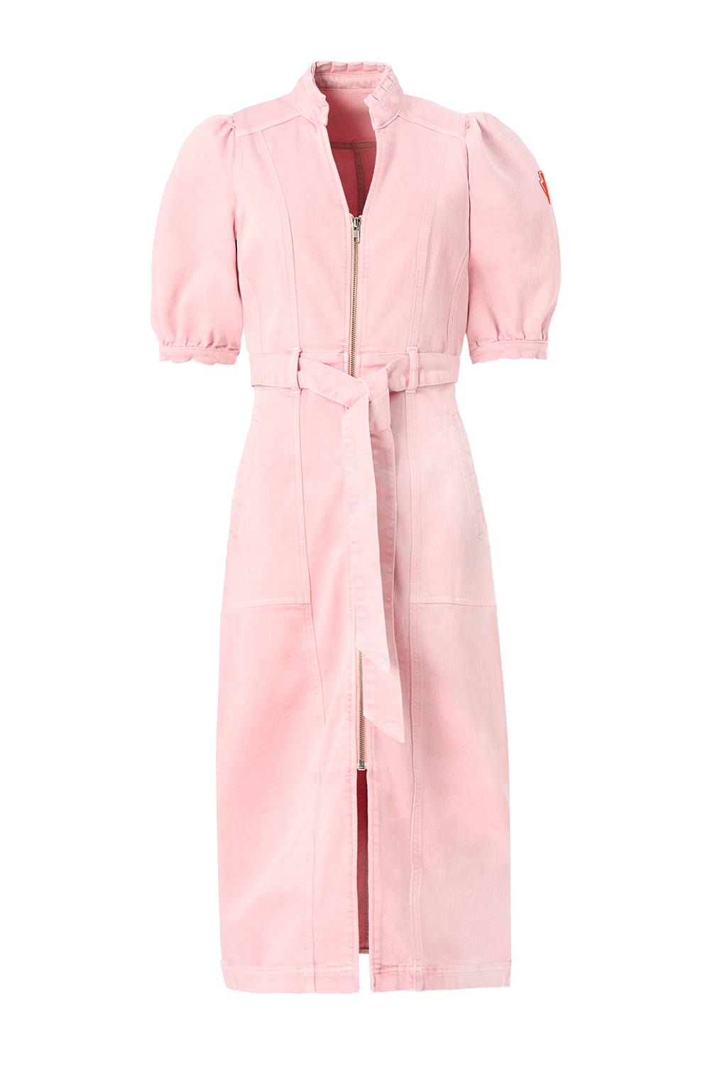 Pink Zip Detail Denim Dress