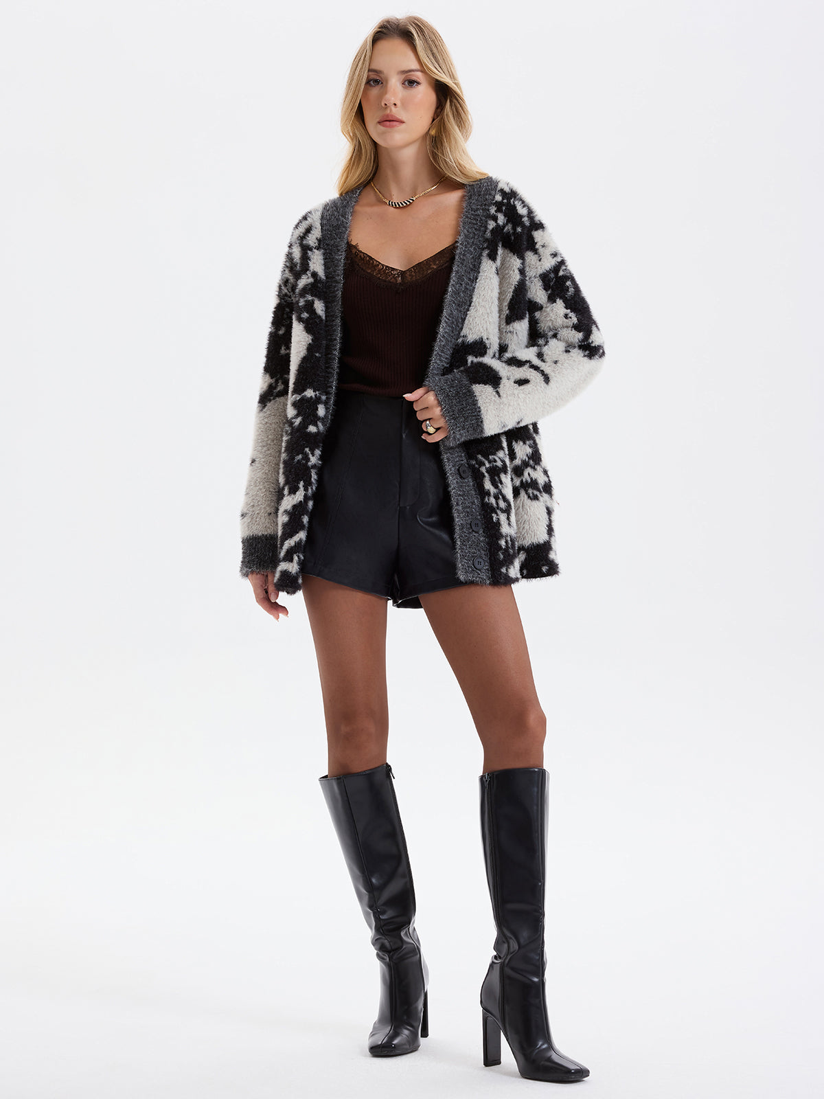 Cow Print Faux Mink Fur Cardigan