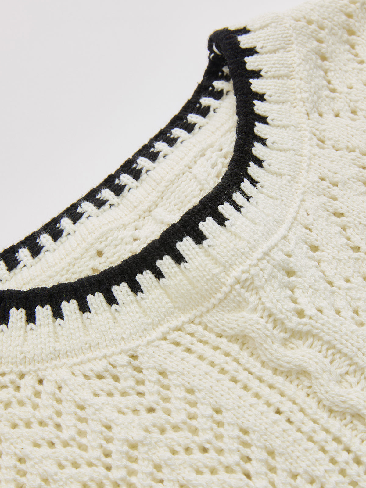 Contrast Trim Open-Knit Sleeveless Top