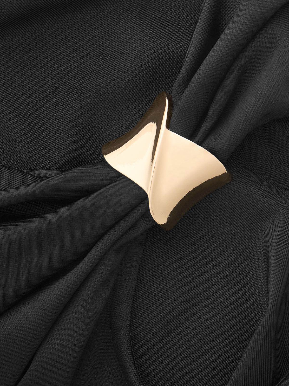 Metal Detail Satin Ruched Cowl Neck Tank Top