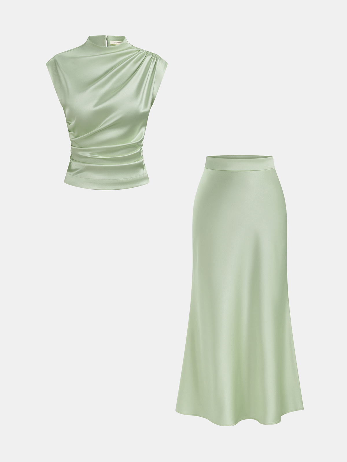 Satin Ruched Top & Midi Skirt Set