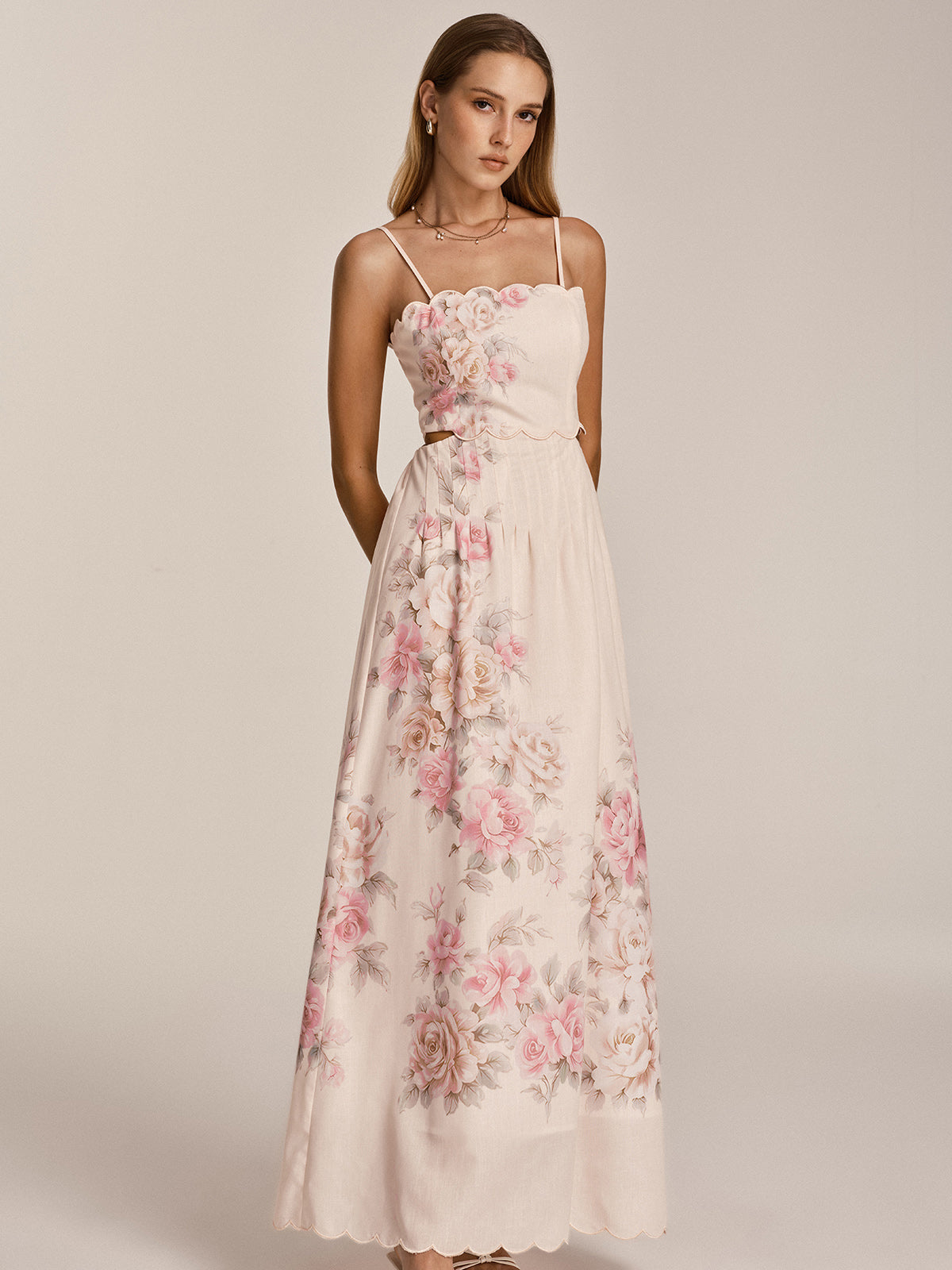 Floral Print Cut-Out Cami Maxi Dress