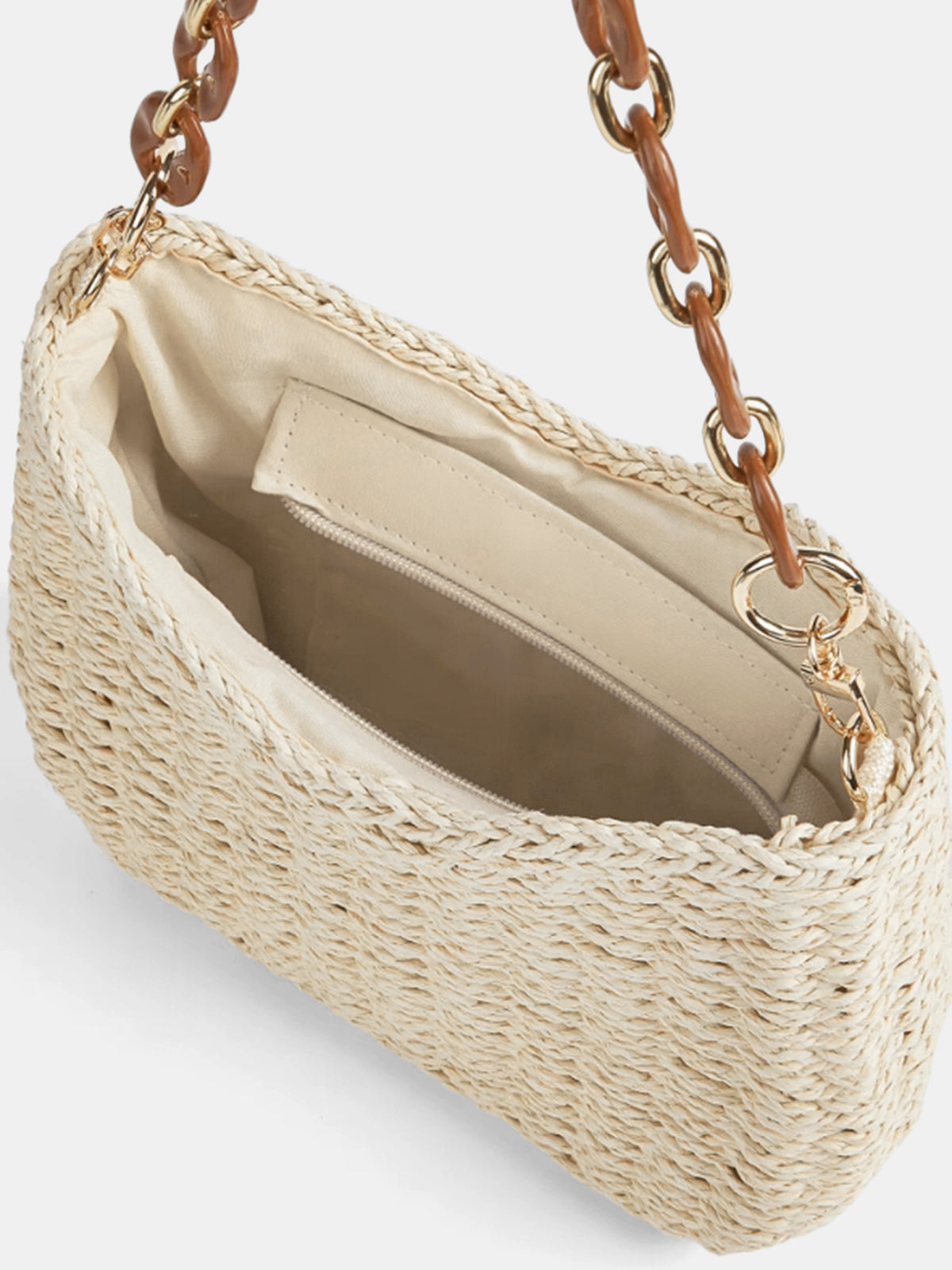 Chain Strap Straw Woven Shoulder Bag