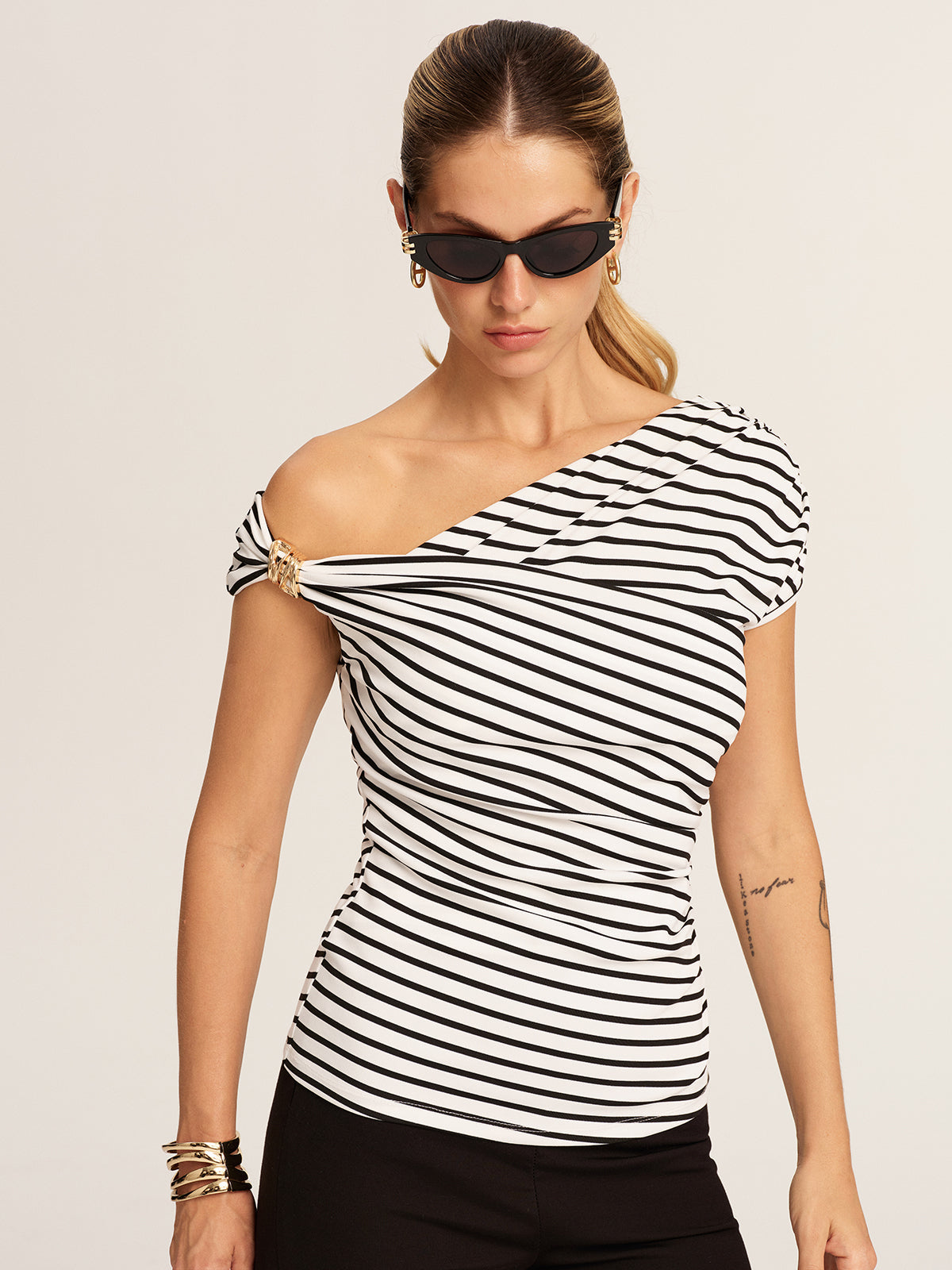 Striped Asymmetrical Off-Shoulder Top