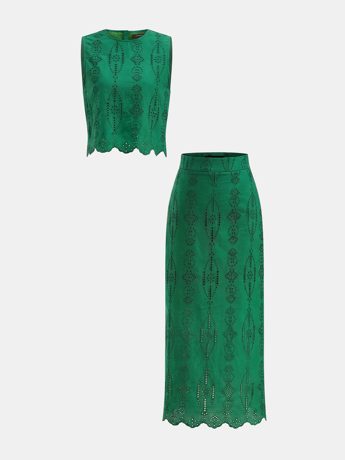 Cotton Eyelet Embroidery Top & Midi Skirt Set