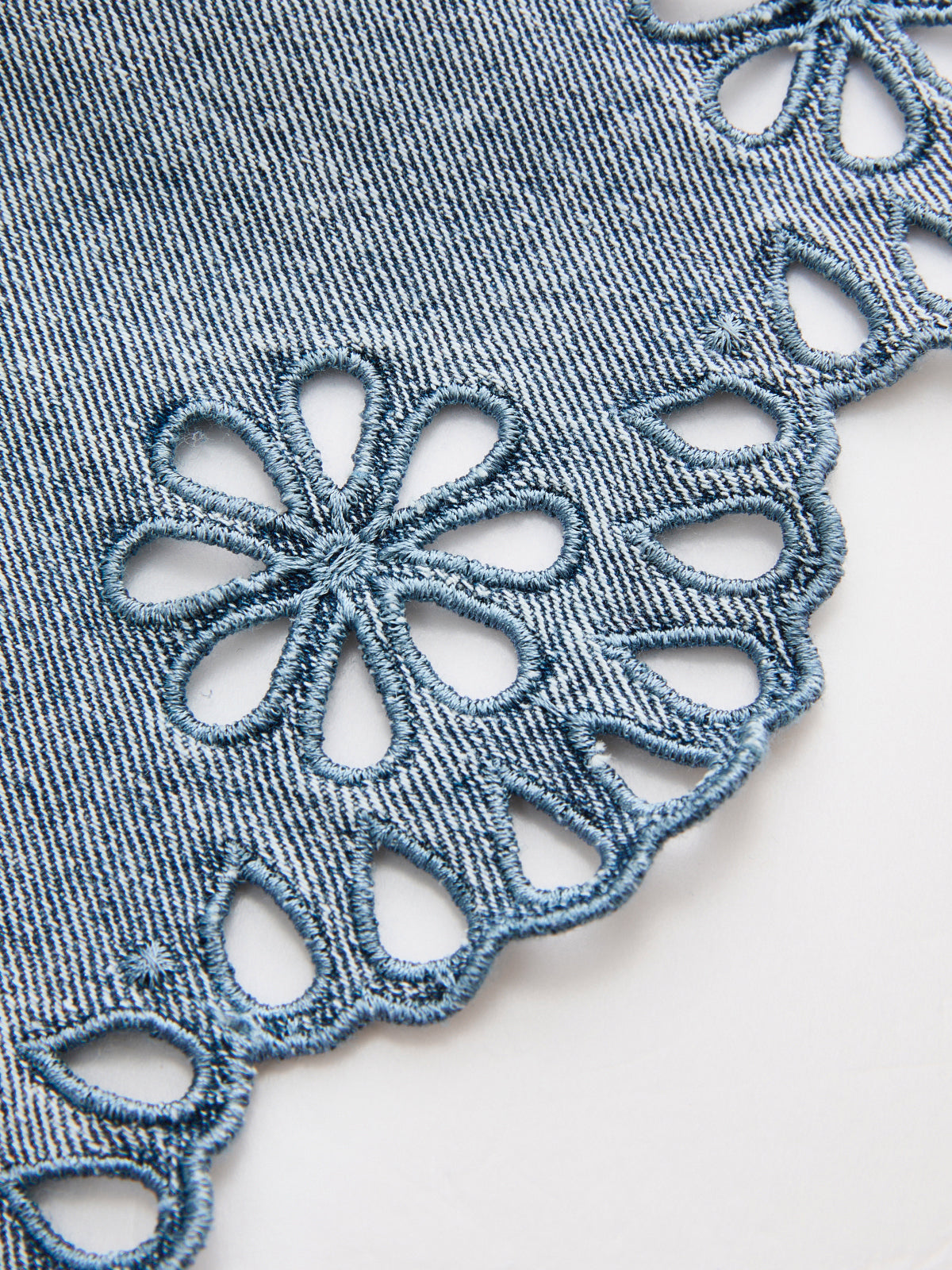Embroidered Denim Two Piece Shorts Set