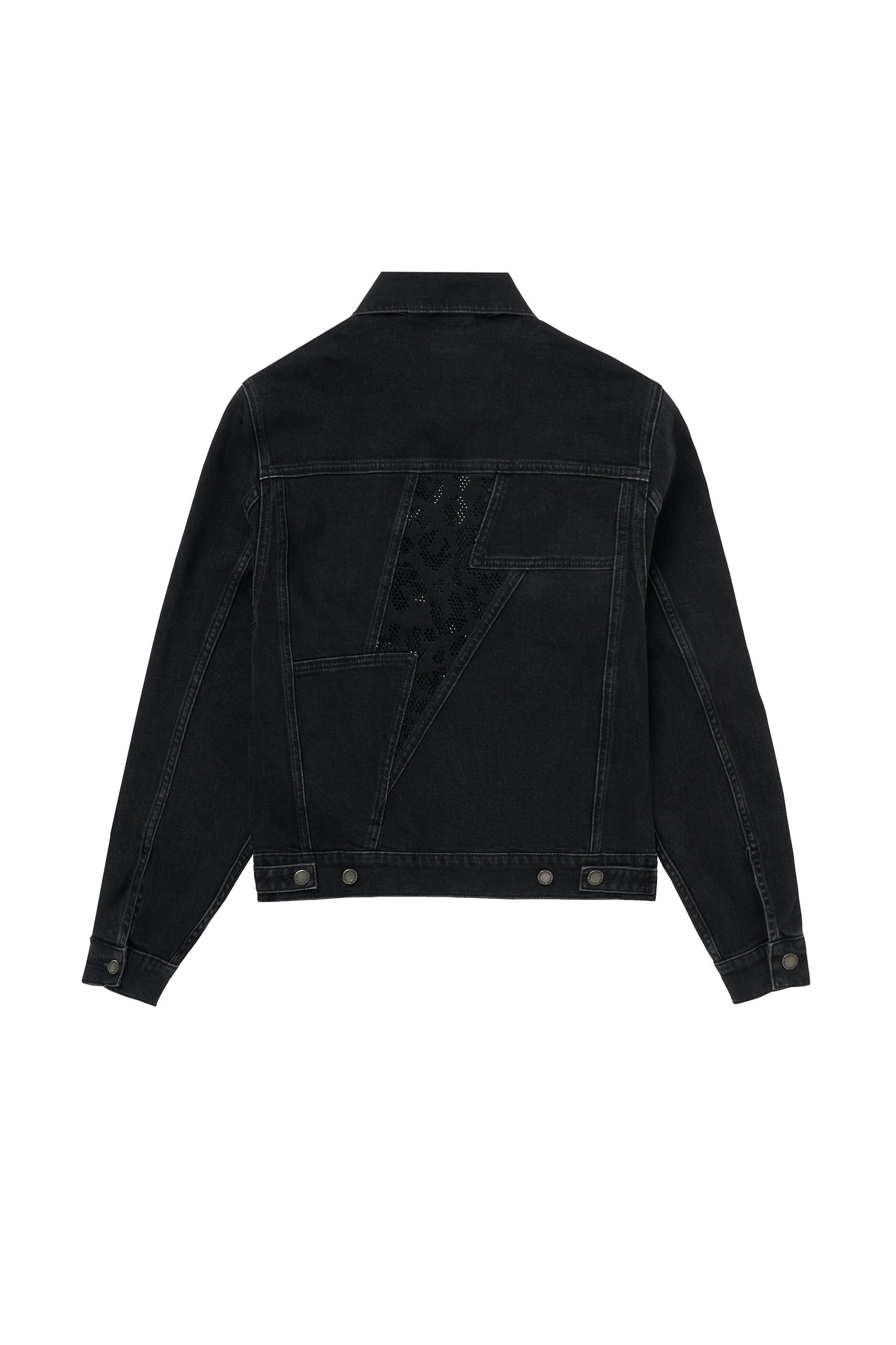 Washed Black Embellished Leopard Denim Jacket