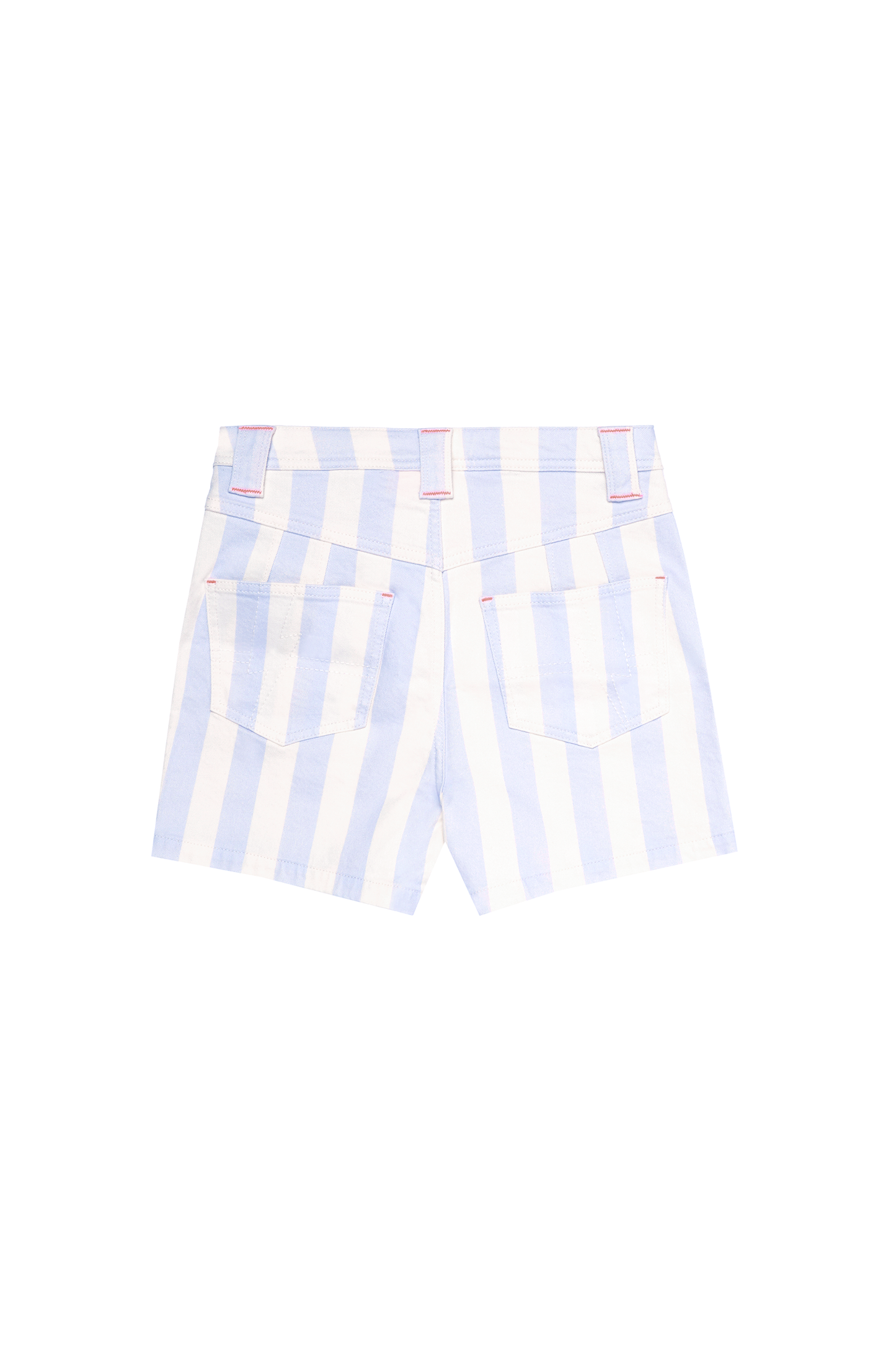 Blue and White Stripe Patch Pocket Denim Shorts