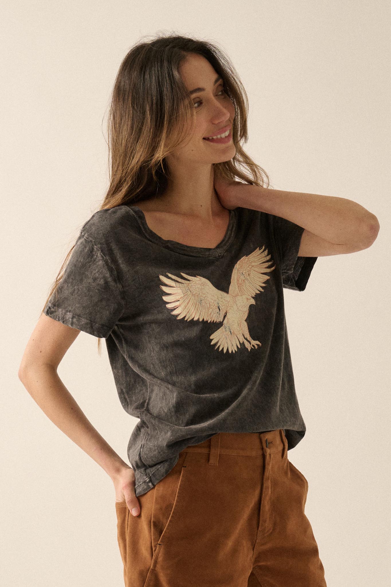 Soaring Eagle Vintage-Wash V-Neck Graphic Tee
