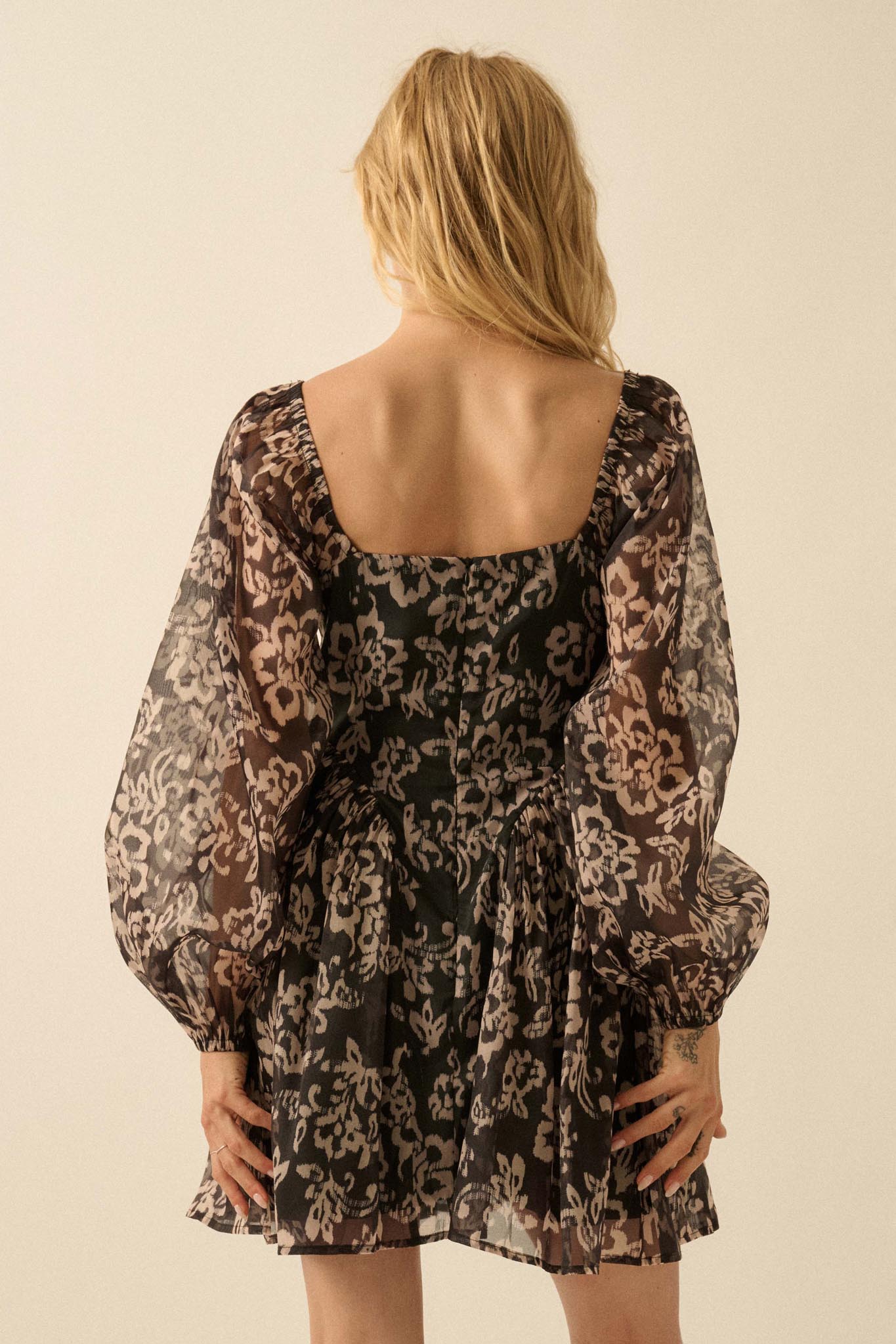 Flowering Grace Floral Organza Peplum Mini Dress