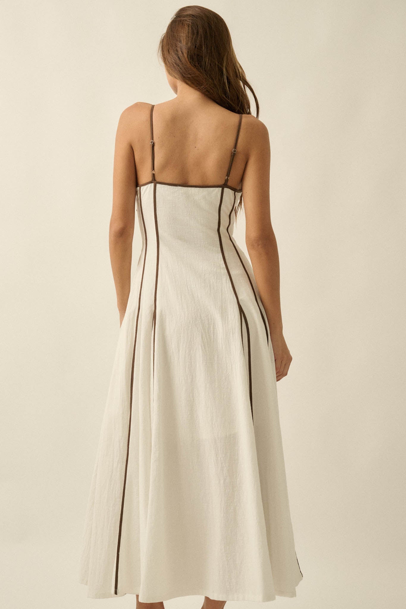 Just Breathe Cotton Piping-Trim Godet Maxi Dress