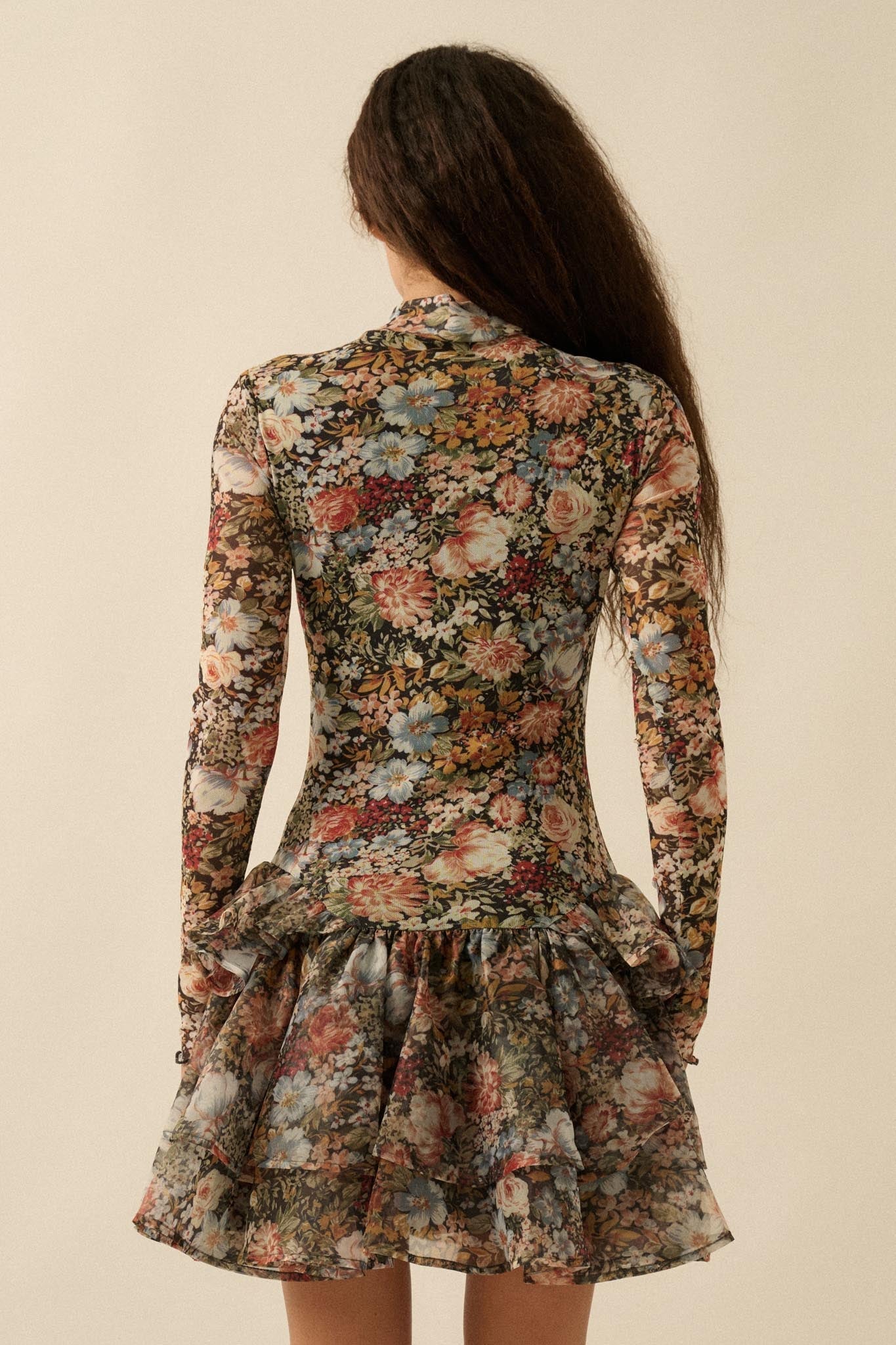 Fall Fantasia Floral Mesh and Organza Mini Dress