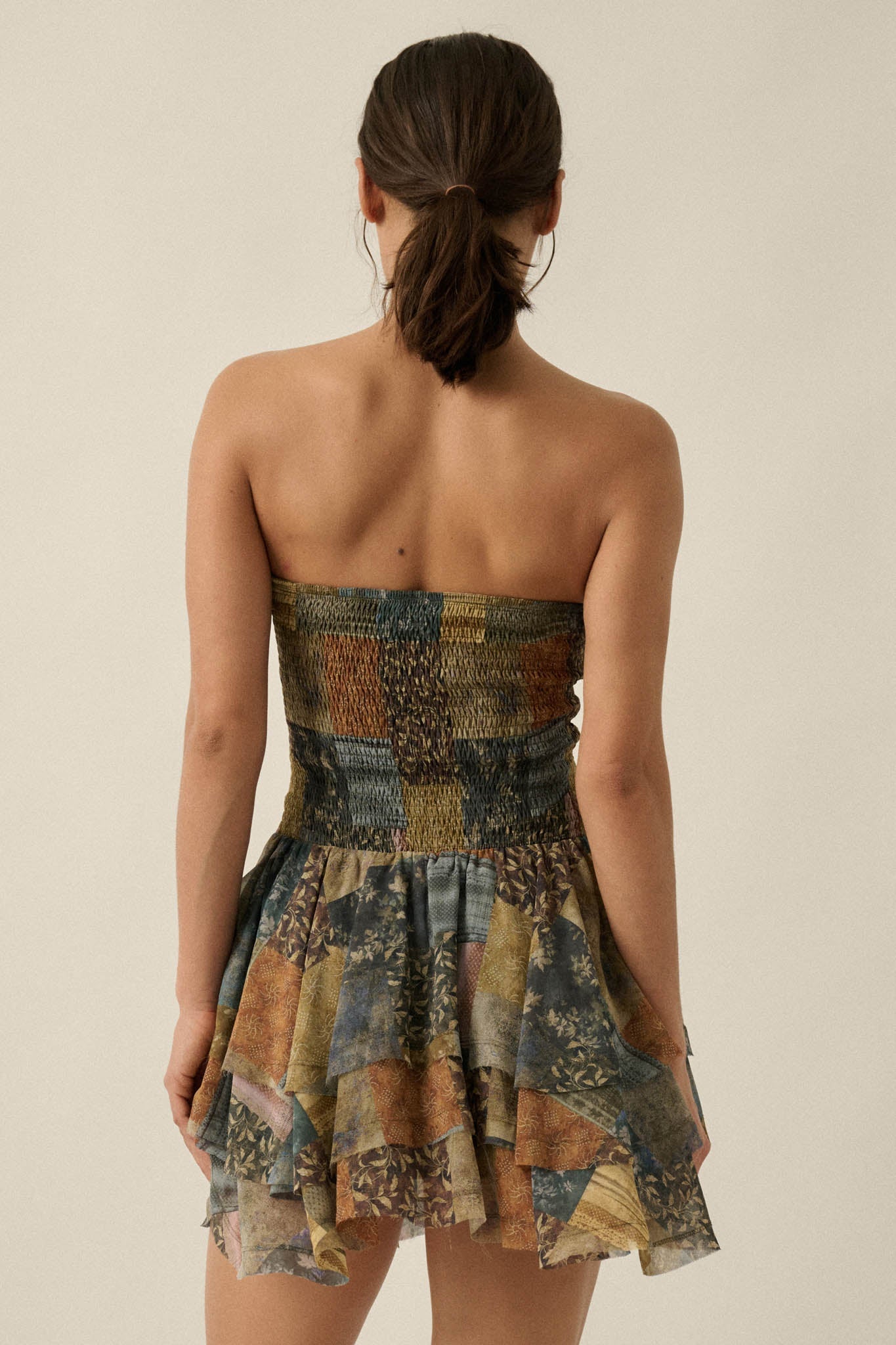 In the Mix Patchwork-Print Strapless Mini Dress