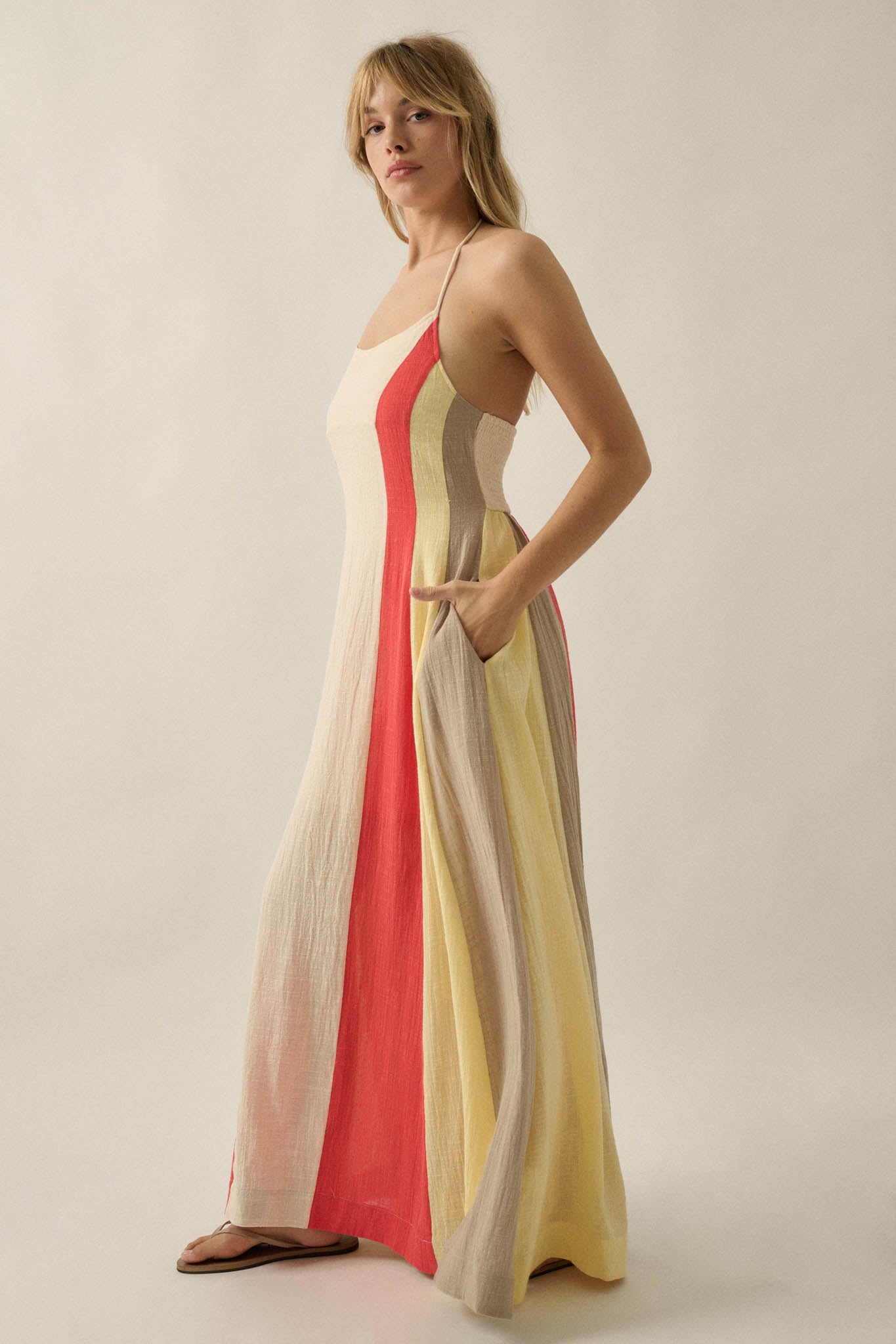 Riviera Dream Colorblock Cotton Gauze Maxi Dress