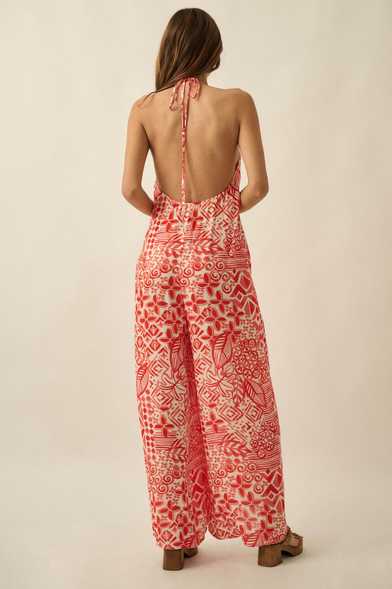 Dream Voyage Batik-Print Wide-Leg Halter Jumpsuit