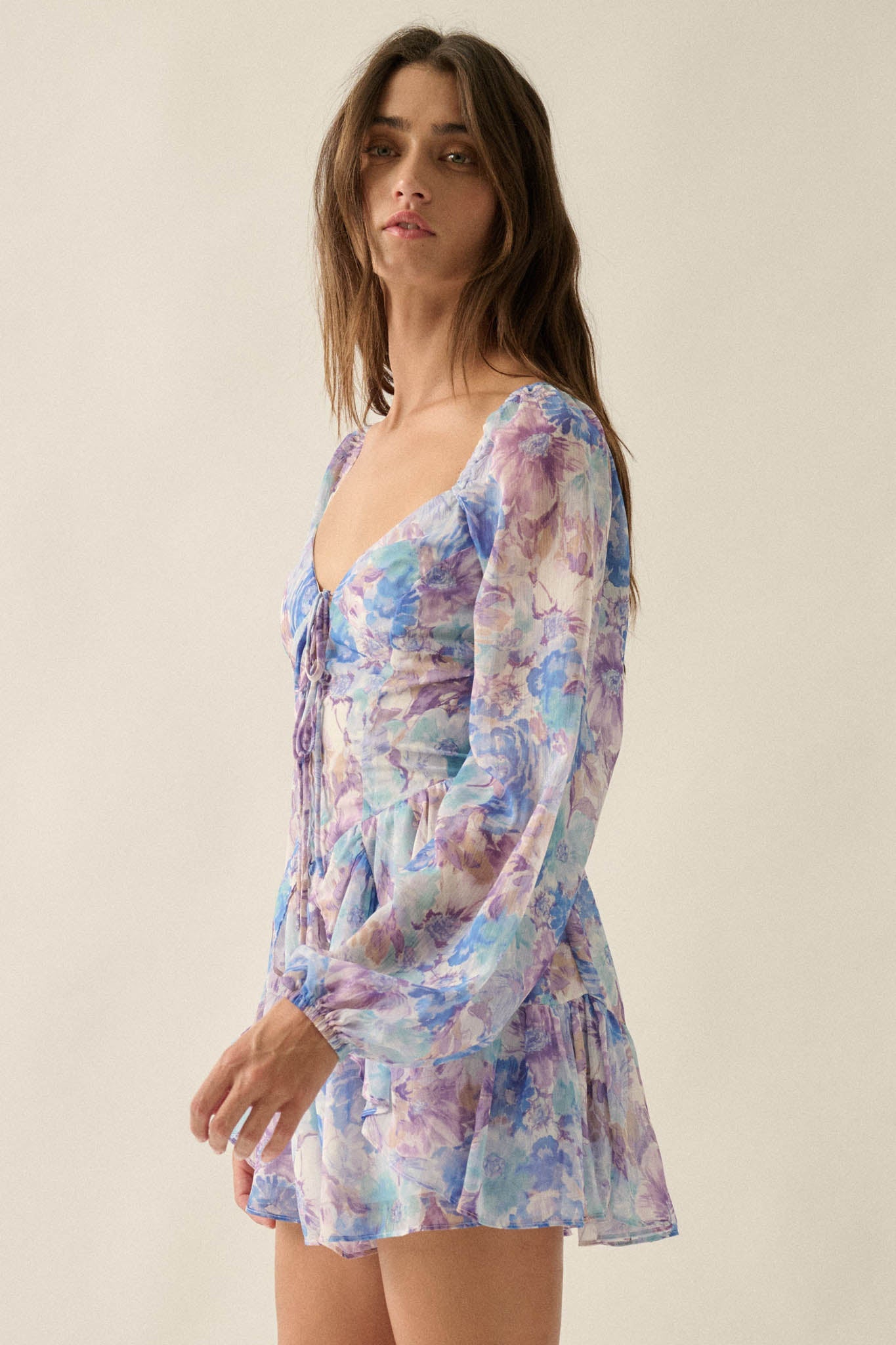Pretty in Pastel Floral Chiffon Tie-Front Romper