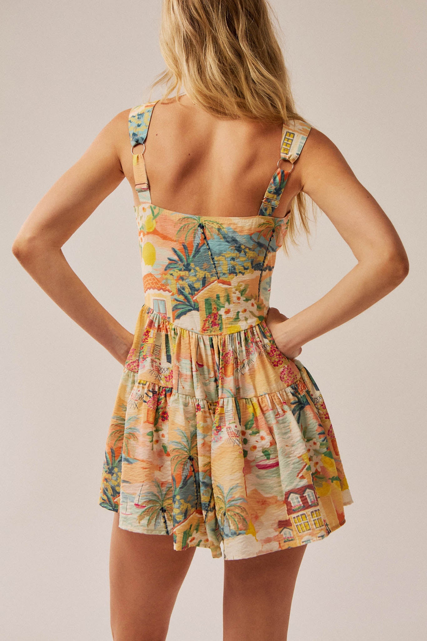 Jamaican Me Crazy Tropical-Print Tiered Romper