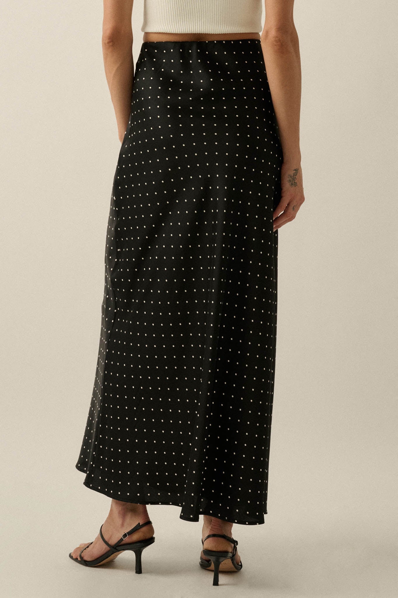 Connect the Dots Polka Dot Satin Maxi Skirt