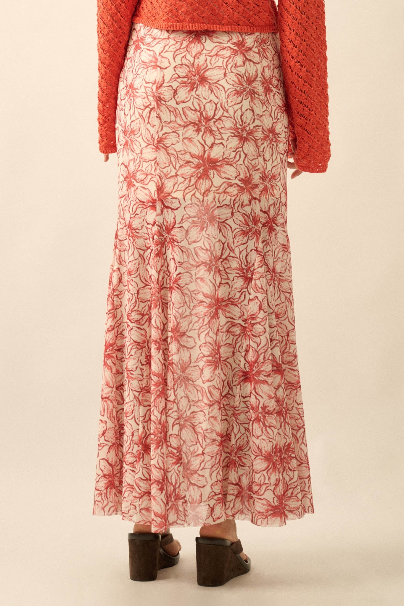 Lily Valley Floral Mesh Mermaid Maxi Skirt