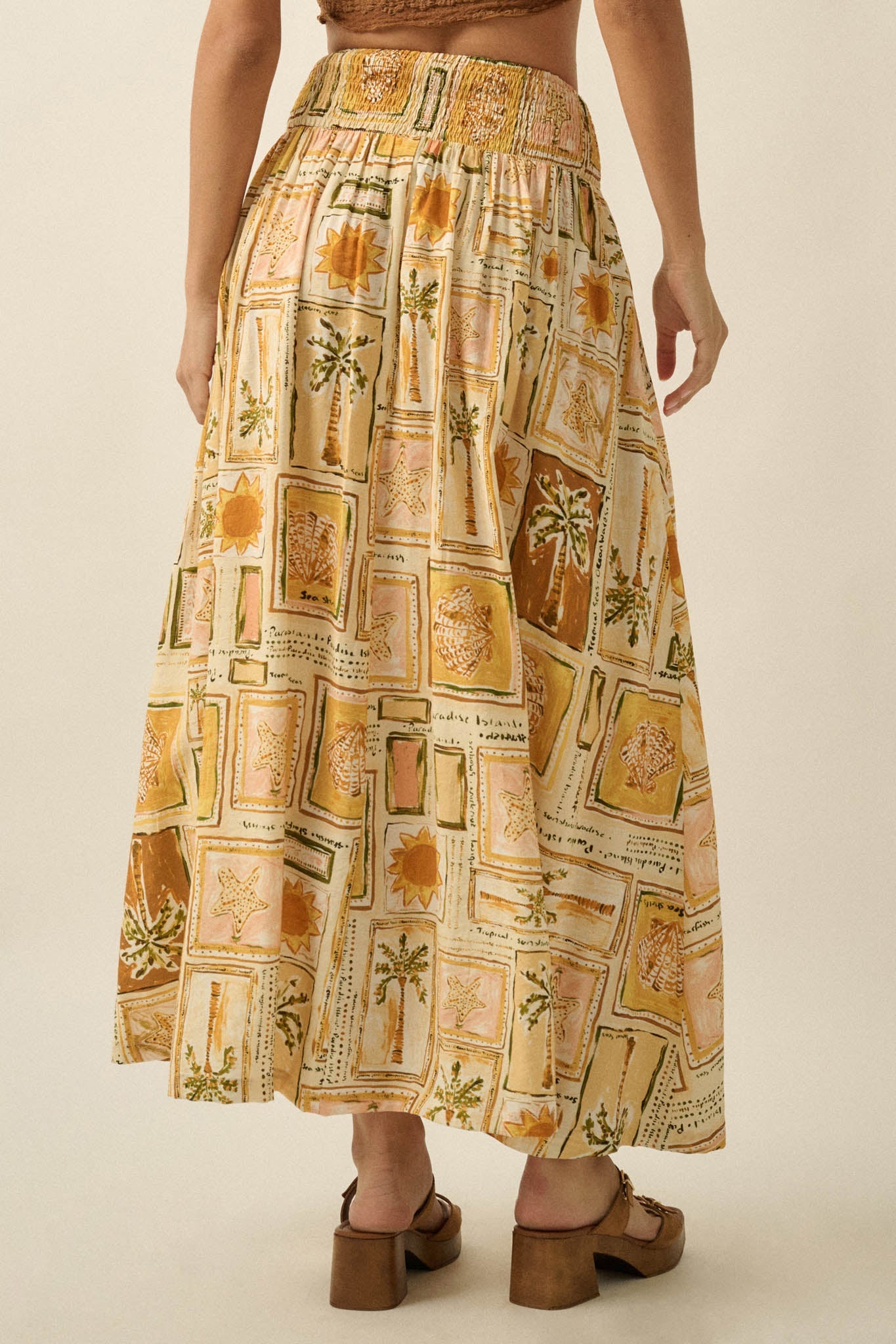 Pure Paradise Tropical-Print Button Maxi Skirt