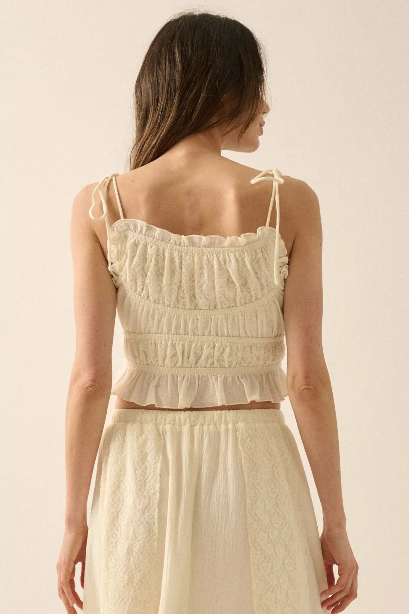 Saving Grace Lace and Cotton Ruffle Cami Top