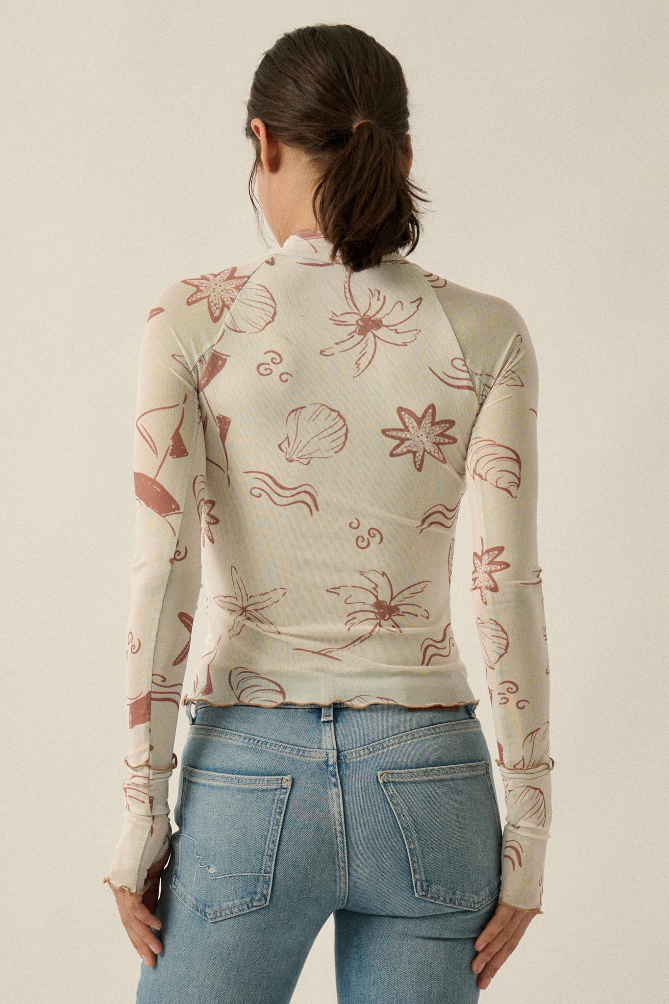 Sea You Later Nautical Mesh Layered Tie-Front Top