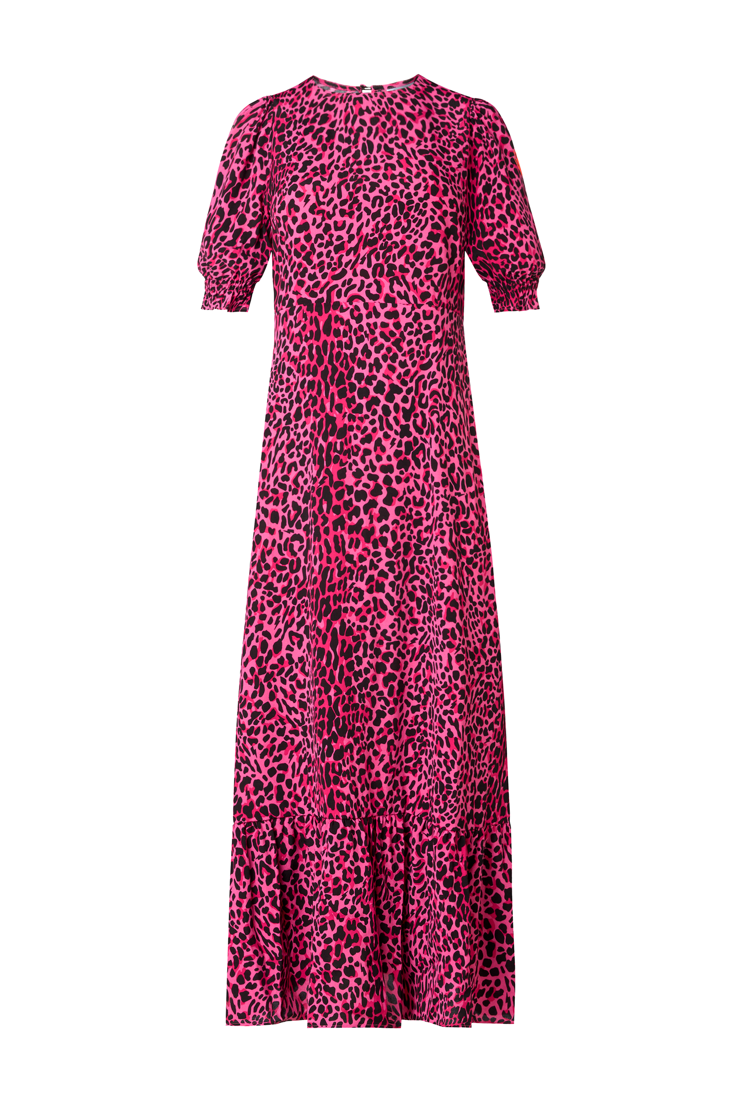 Pink with Black Leopard Flute Sleeve Midi Dress