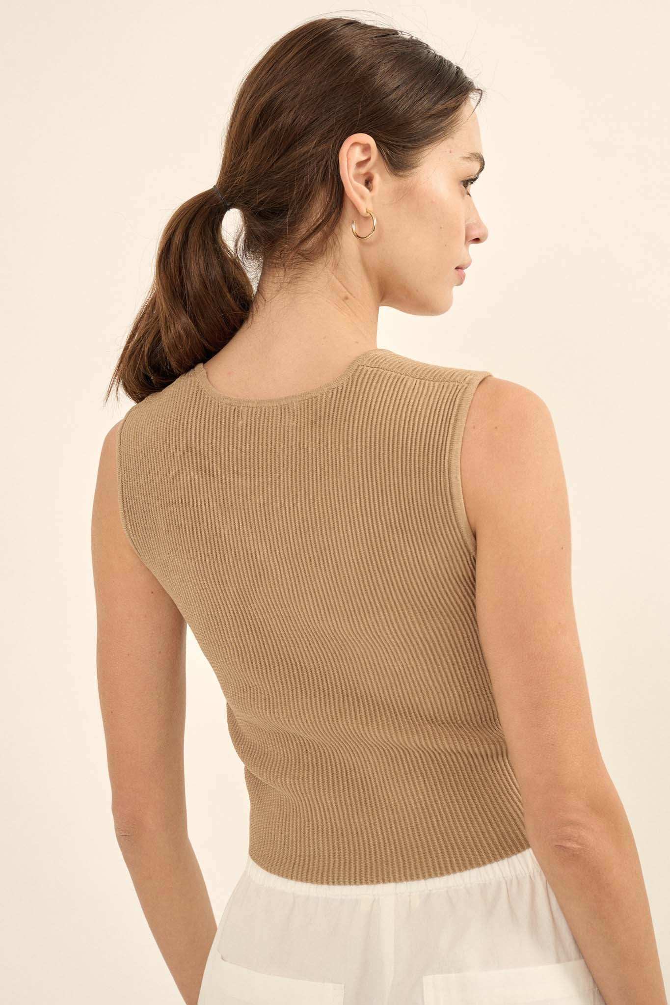 Shaper Fit Square Neck Rib-Knit Tank Top