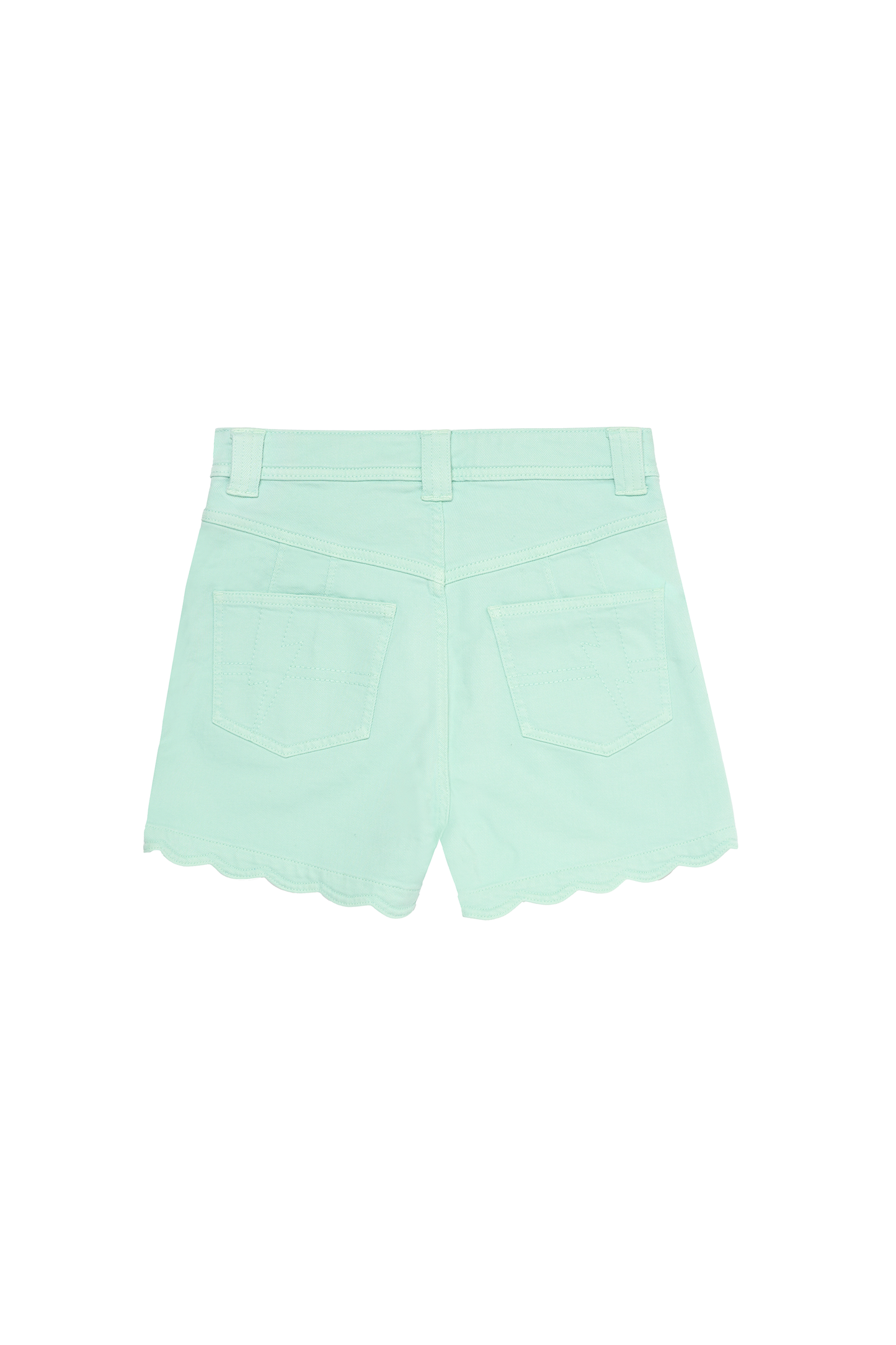 Pale Green Scallop Denim Shorts