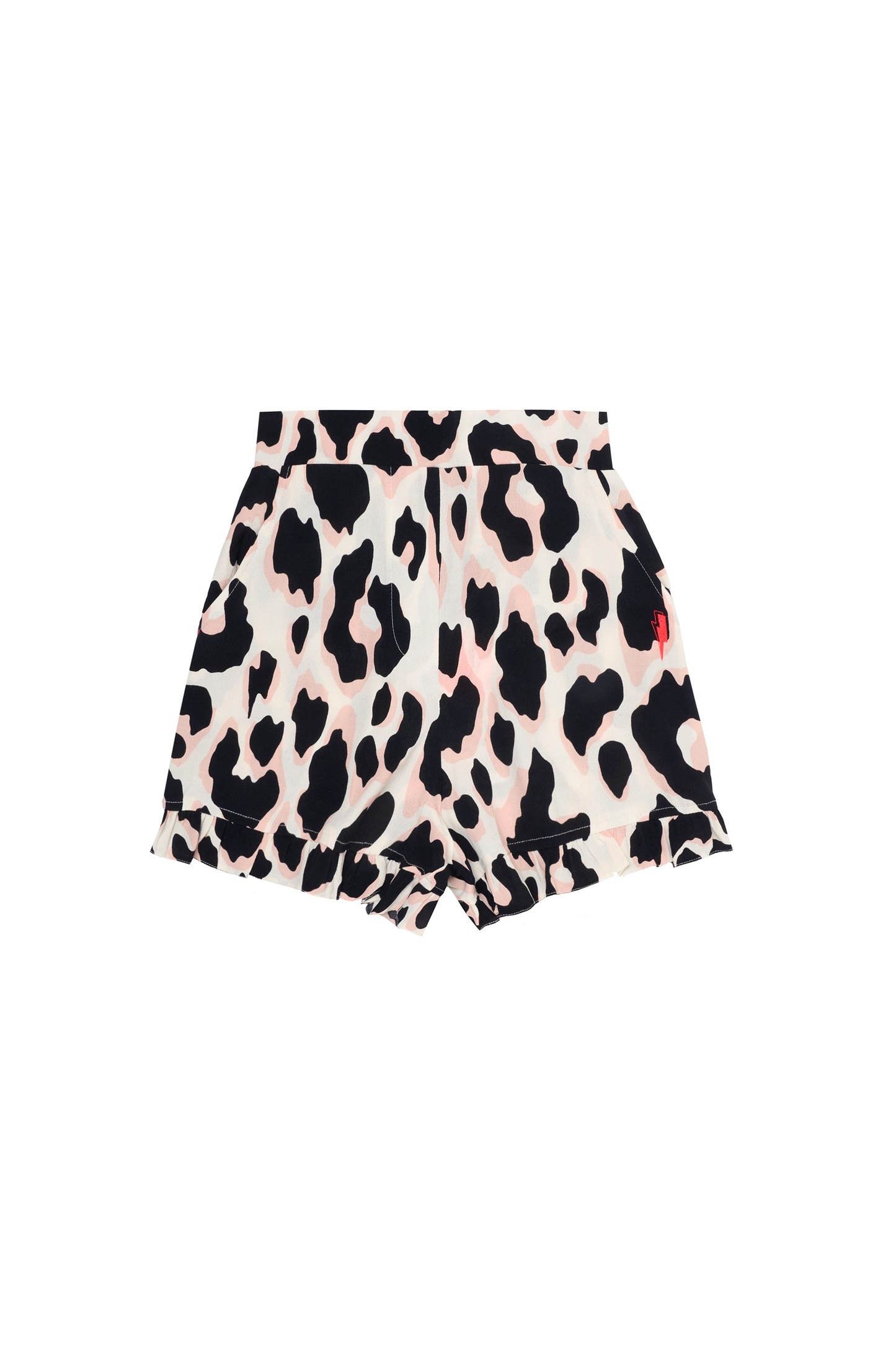 Ivory with Neutral and Black Leopard Frill Hem Shorts
