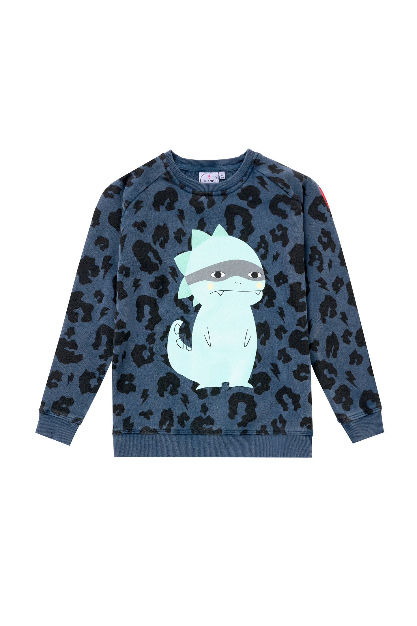 Kids Washed Navy with Black Leopard Dino Graphic Classic Sweatshirt