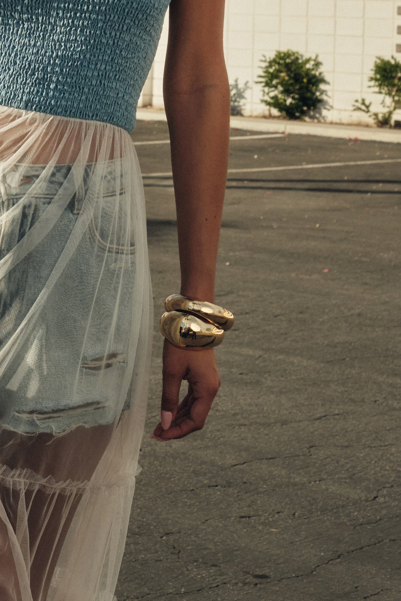 La Brea Warped Gold Hinge Bangle Bracelet