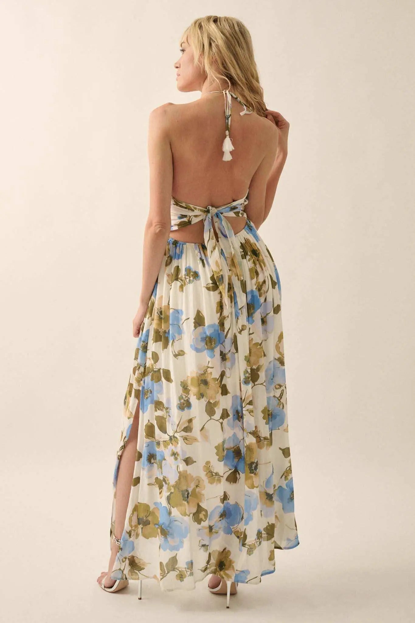 Growing Season Floral Crepe Halter Maxi Dress