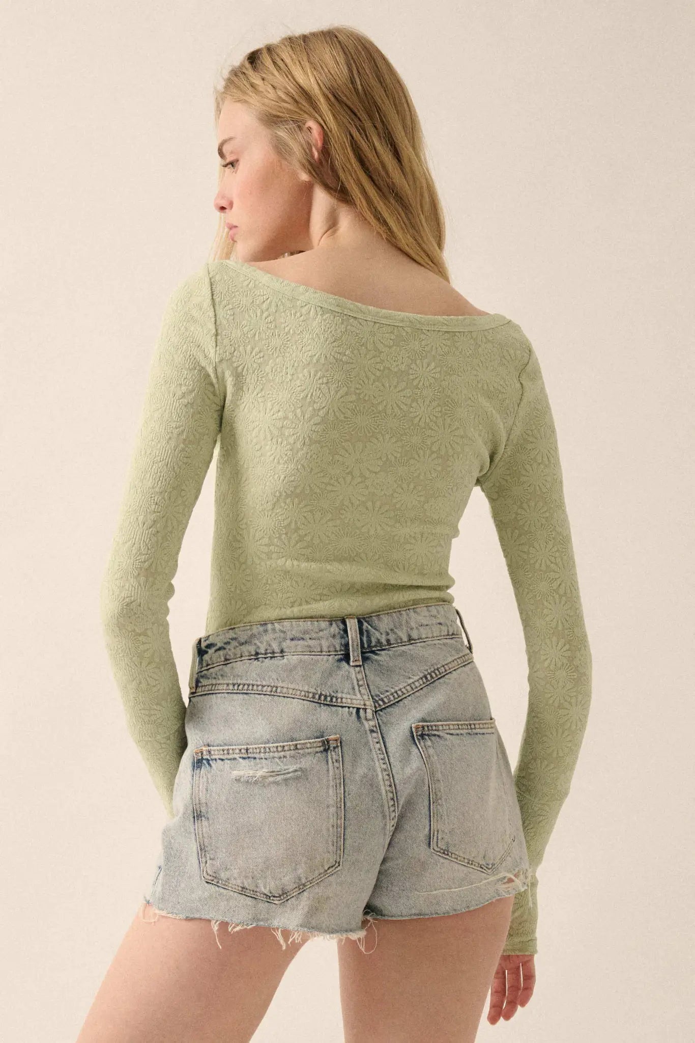 Petal Power Floral Jacquard Thumbhole Bodysuit