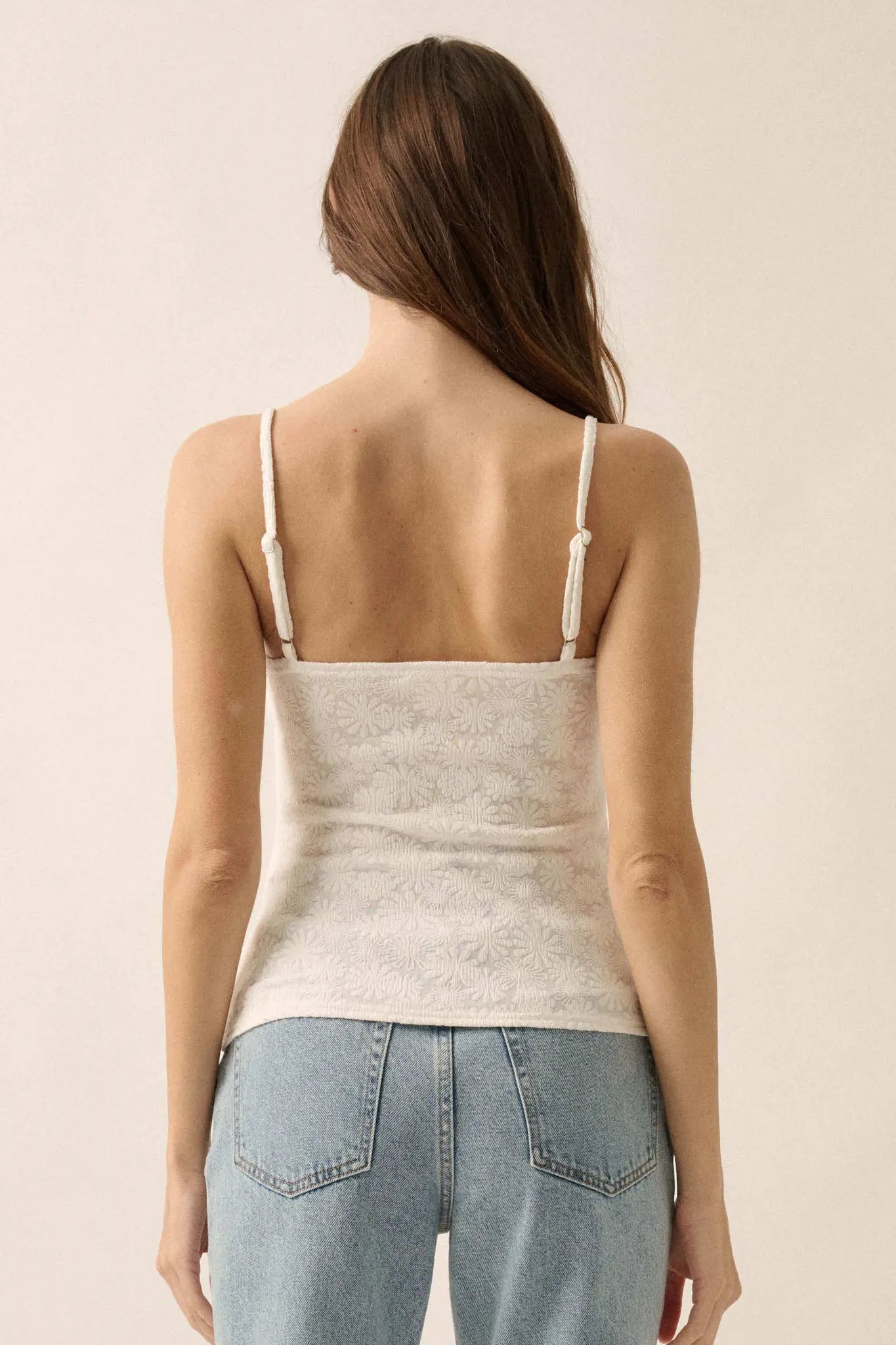 Pure Petals Floral Jacquard Ruched Cami Top
