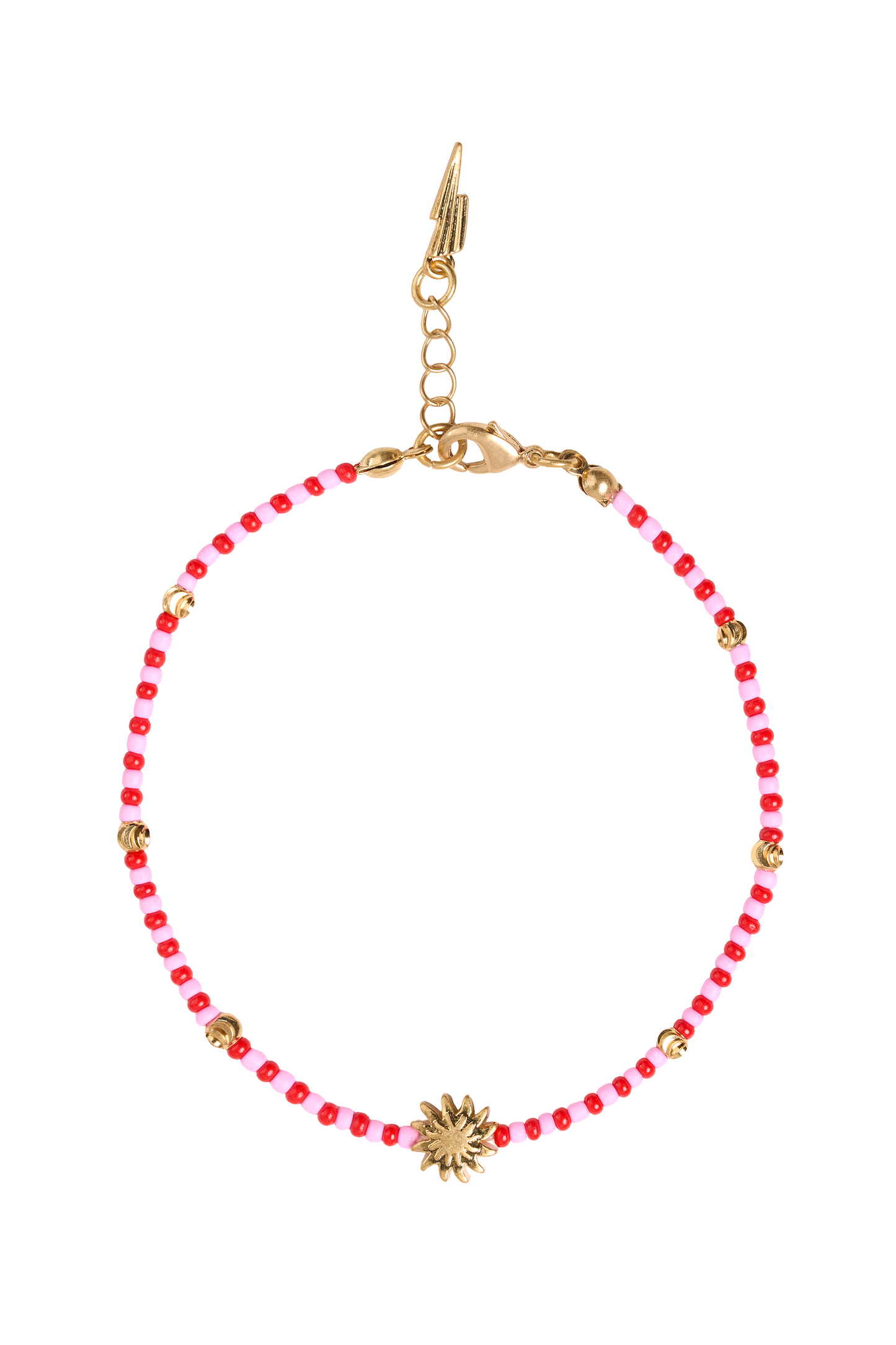Red and Pink Bead Gold Sunstar Bracelet