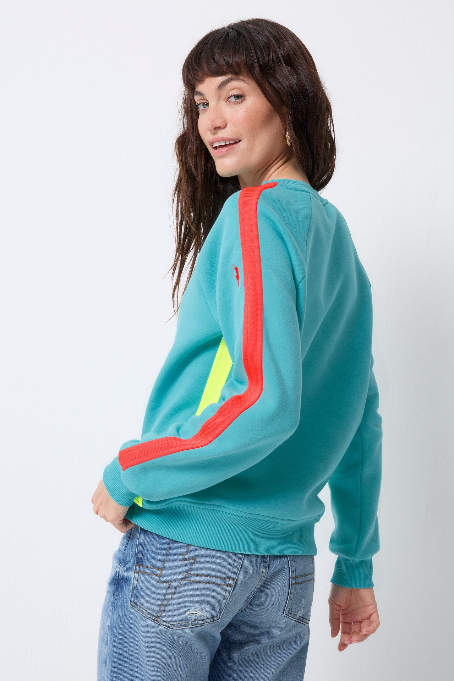 Bright Green with Coral Colourblock Relaxed Sweatshirt