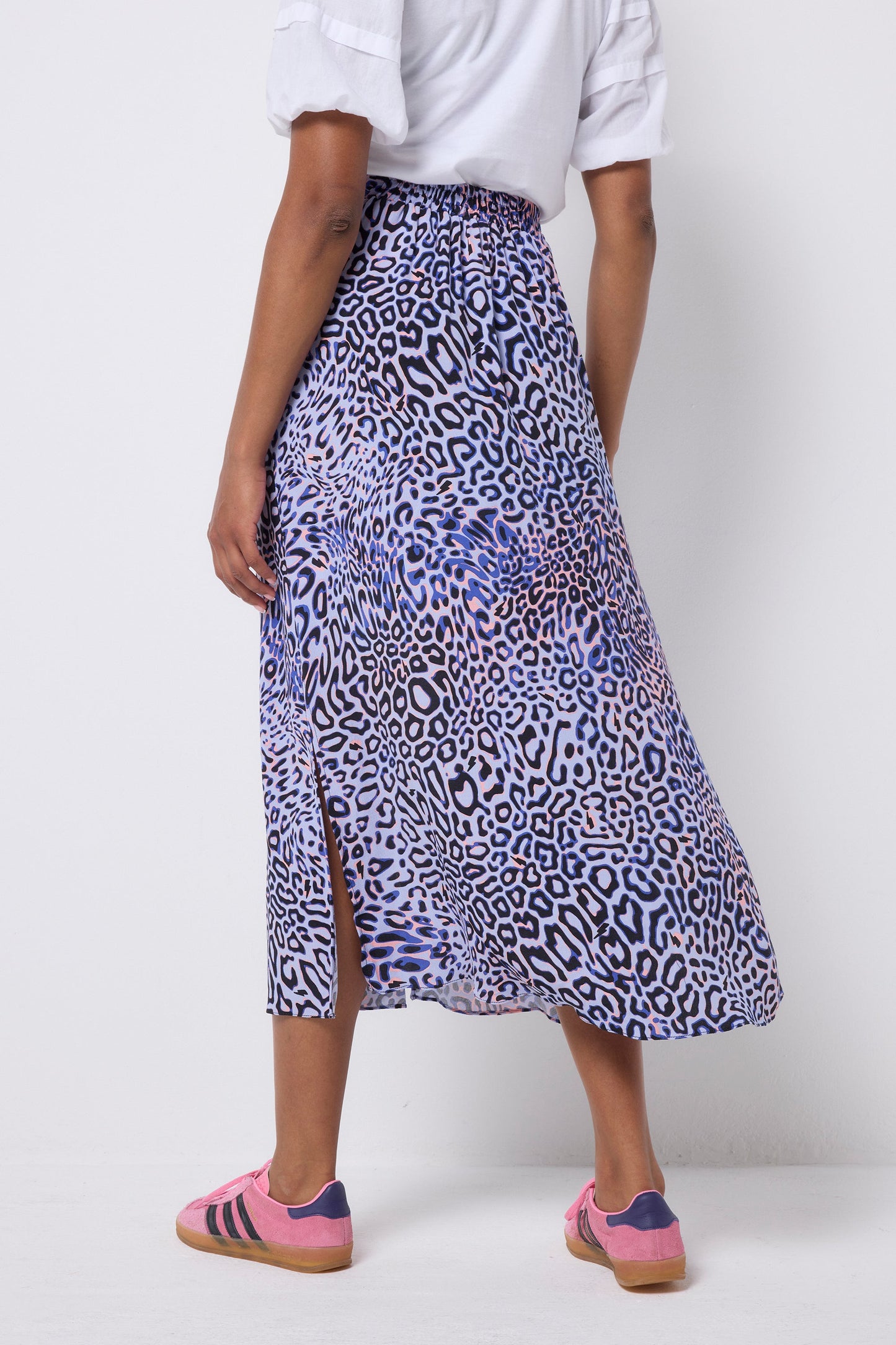 Lilac with Black and Pink Leopard Ray Button Through Skirt