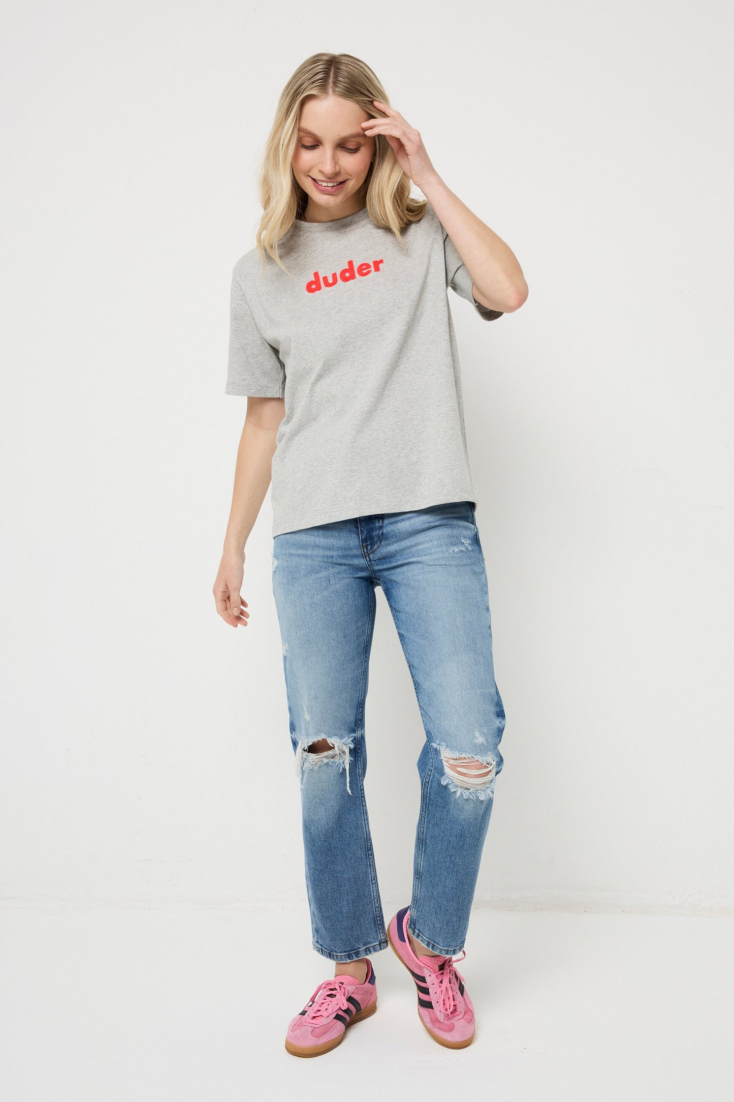Grey Marl Duder Embroidery T-Shirt