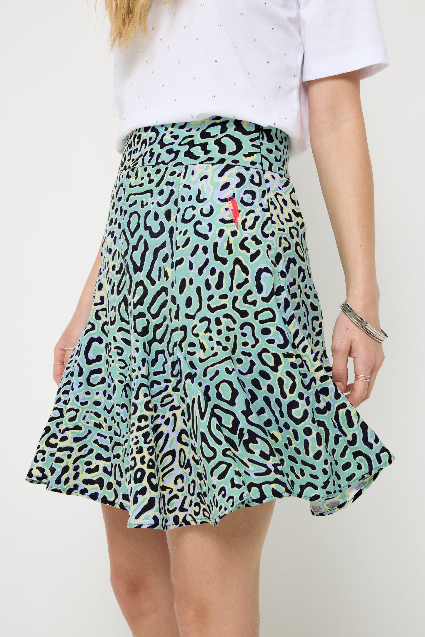 Green with Yellow Leopard Ray Skater Skirt