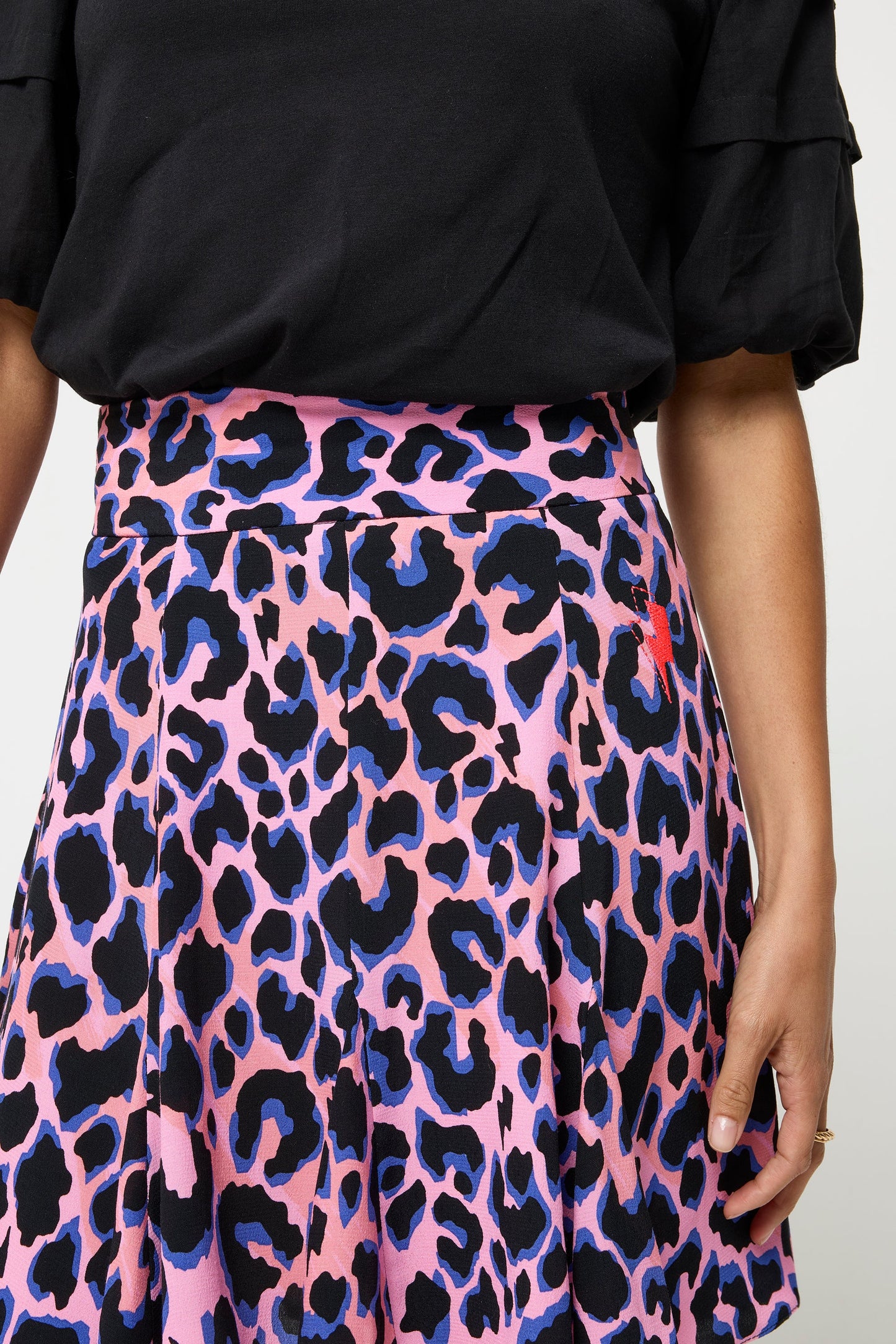Pink with Blue and Black Shadow Leopard Skater Skirt