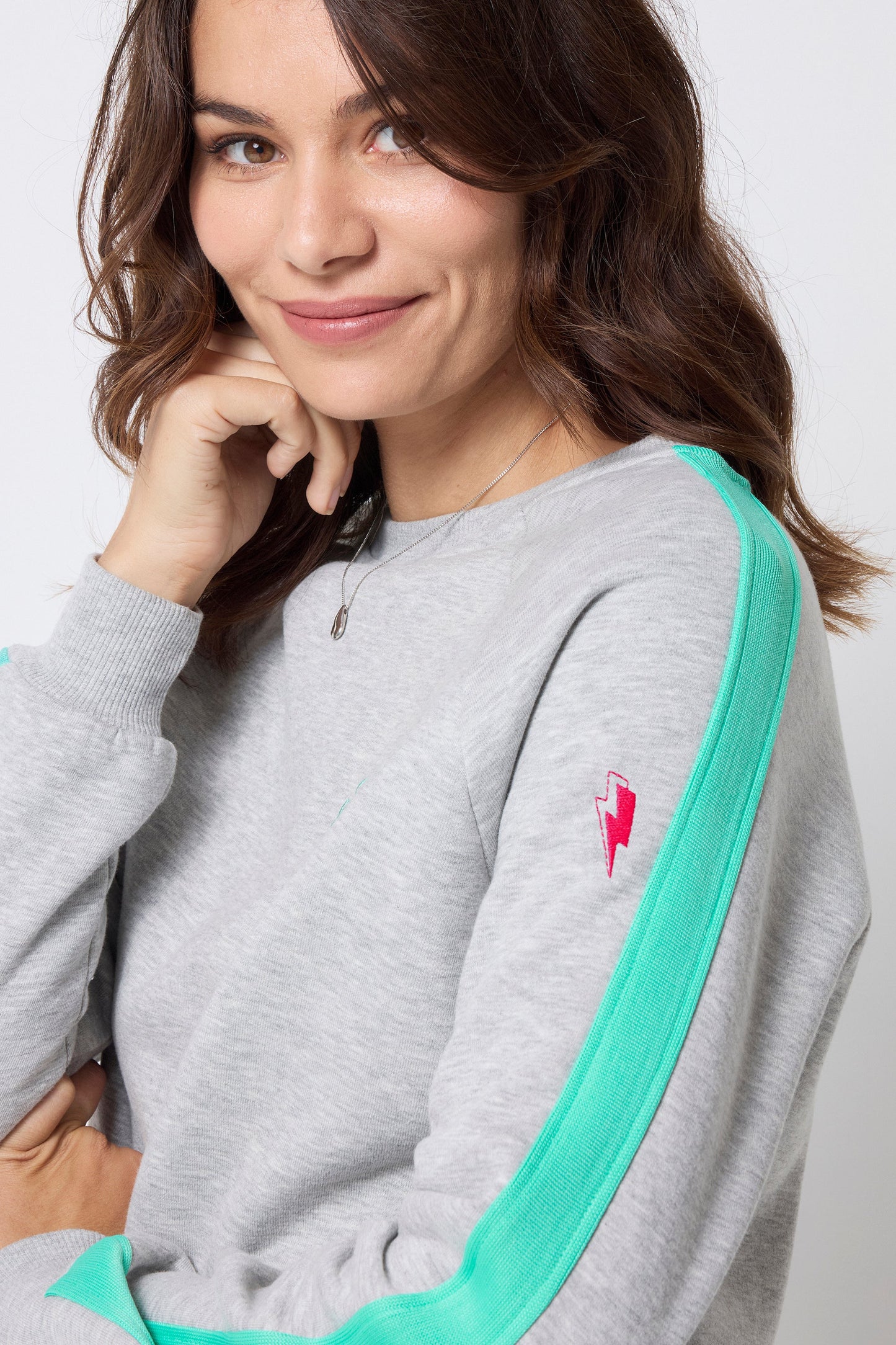 Grey Marl with Turquoise Colourblock Relaxed Sweatshirt