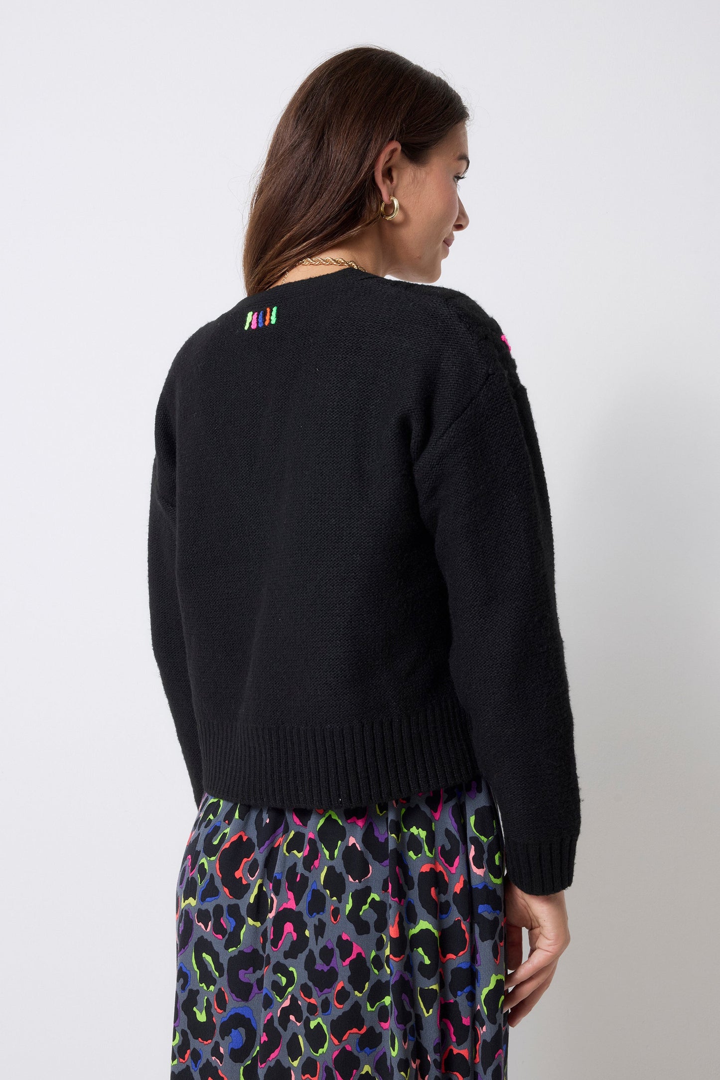 Black with Neon Rainbow Flecks Cable Knit Cardigan