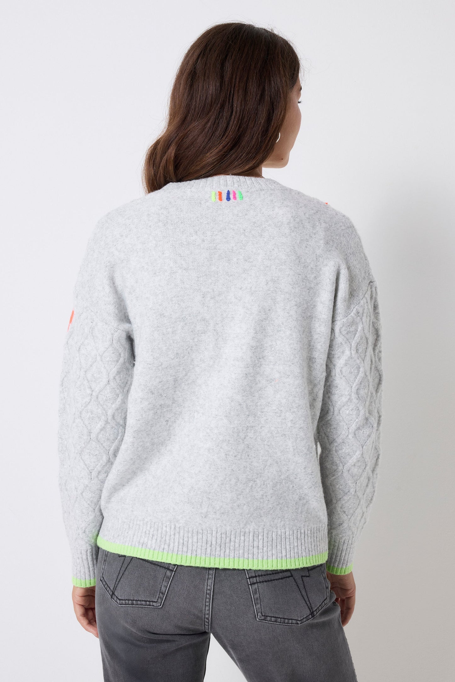 Grey with Neon Rainbow Fleck Cable Knit Jumper