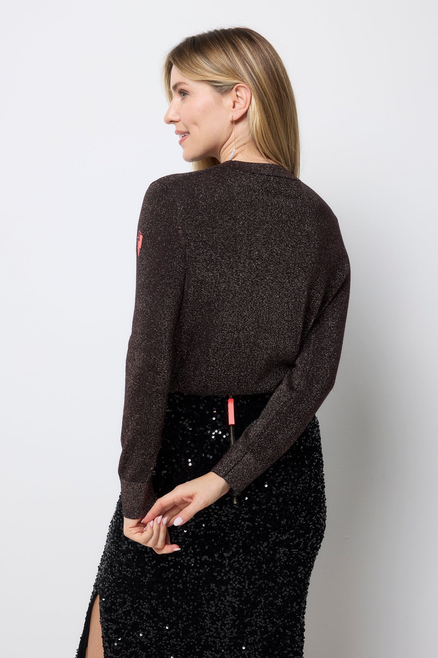 Rose Gold with Black Ribbon and Lightning Bolt Metallic Knit Jumper