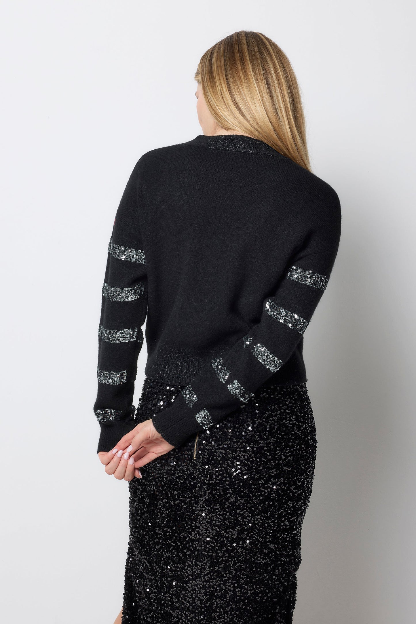 Black with Pewter Sequin Stripe Cardigan