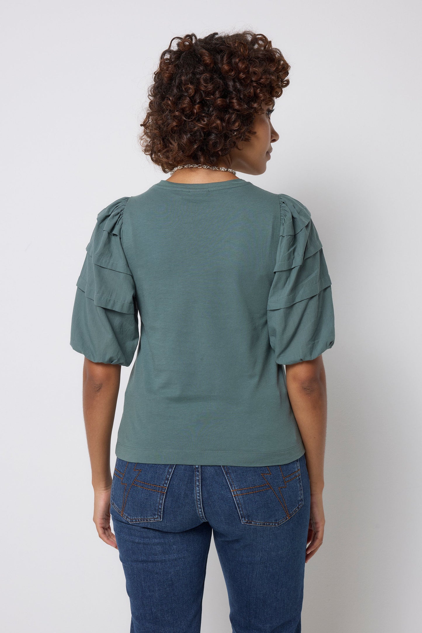 Khaki Pintuck Sleeve T-Shirt