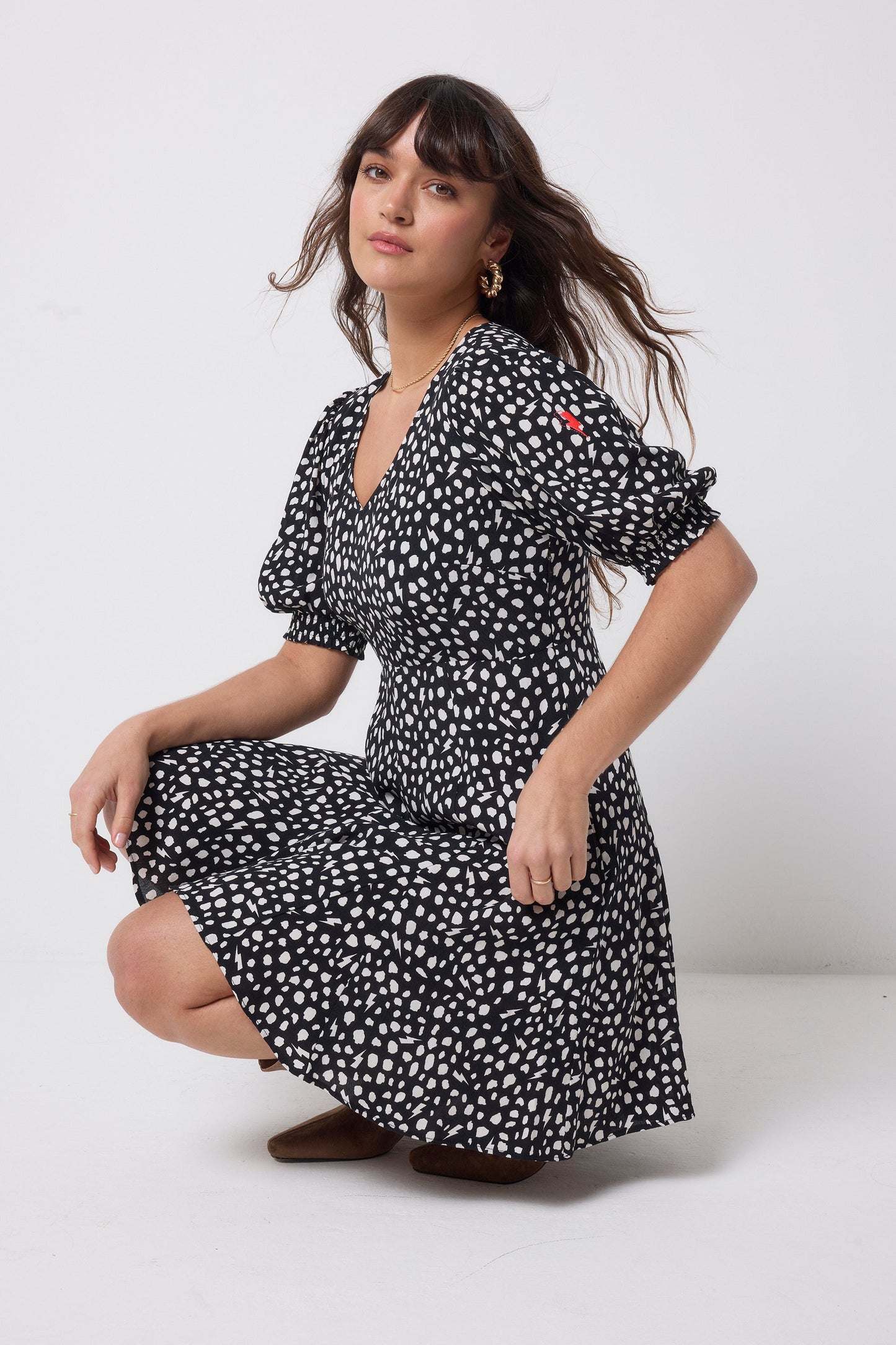 Black with White Cheetah Short Skater Dress